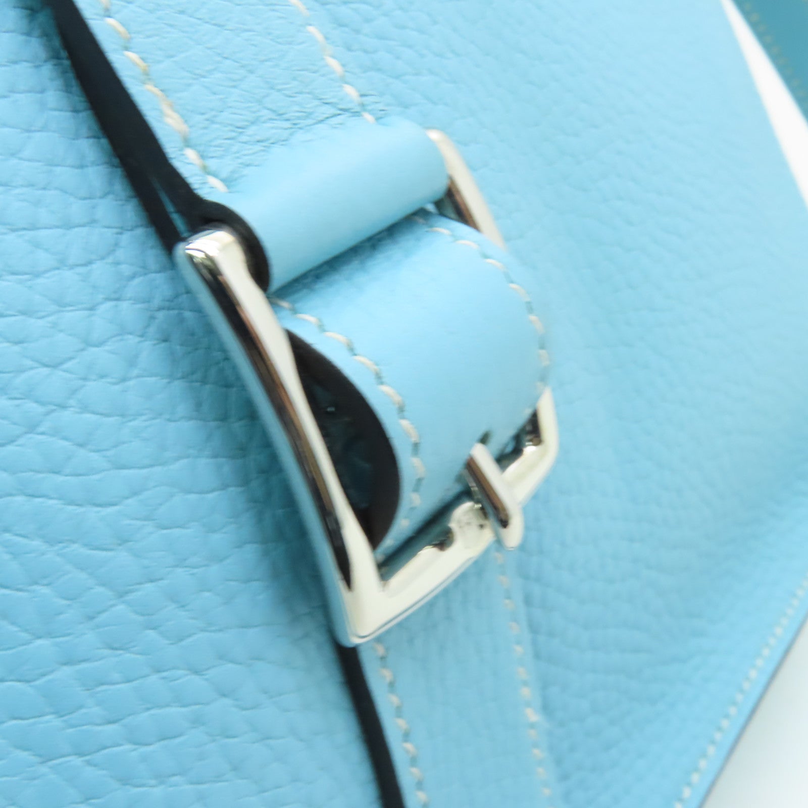 HERMES 【激減優惠】Clemence皮革Halzan 31銀扣手挽肩背兩用袋Blue Atoll淺藍色
