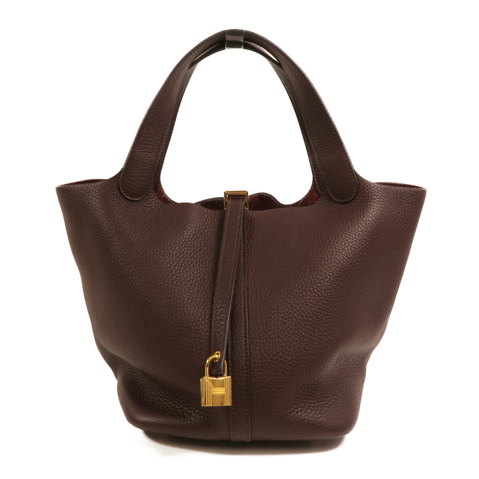 HERMES Clemence皮革Picotin MM金扣手挽袋Rouge Sellier