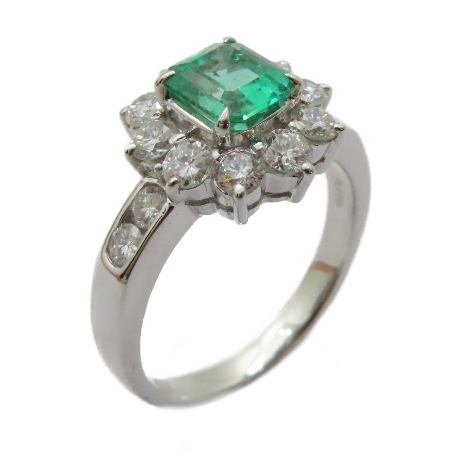 JEWELRY PT900鉑金Emerald Diamond Ring 0.84ct綠寶石/0.96ct鑽石戒指US#6.25