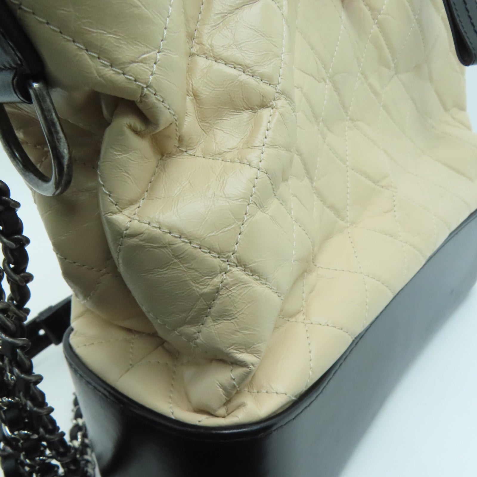CHANEL 【激減優惠】牛皮皮革Cabrielle Shoulder Bag銀扣肩背袋米色黑色