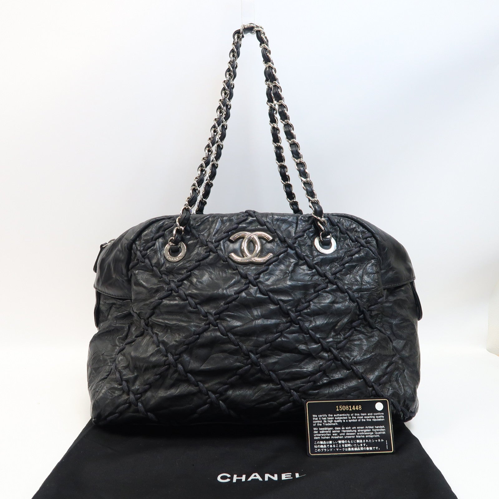 CHANEL 【激減優惠】皮革Ultra Stitch Bowling Bag銀扣鏈帶肩背袋黑色