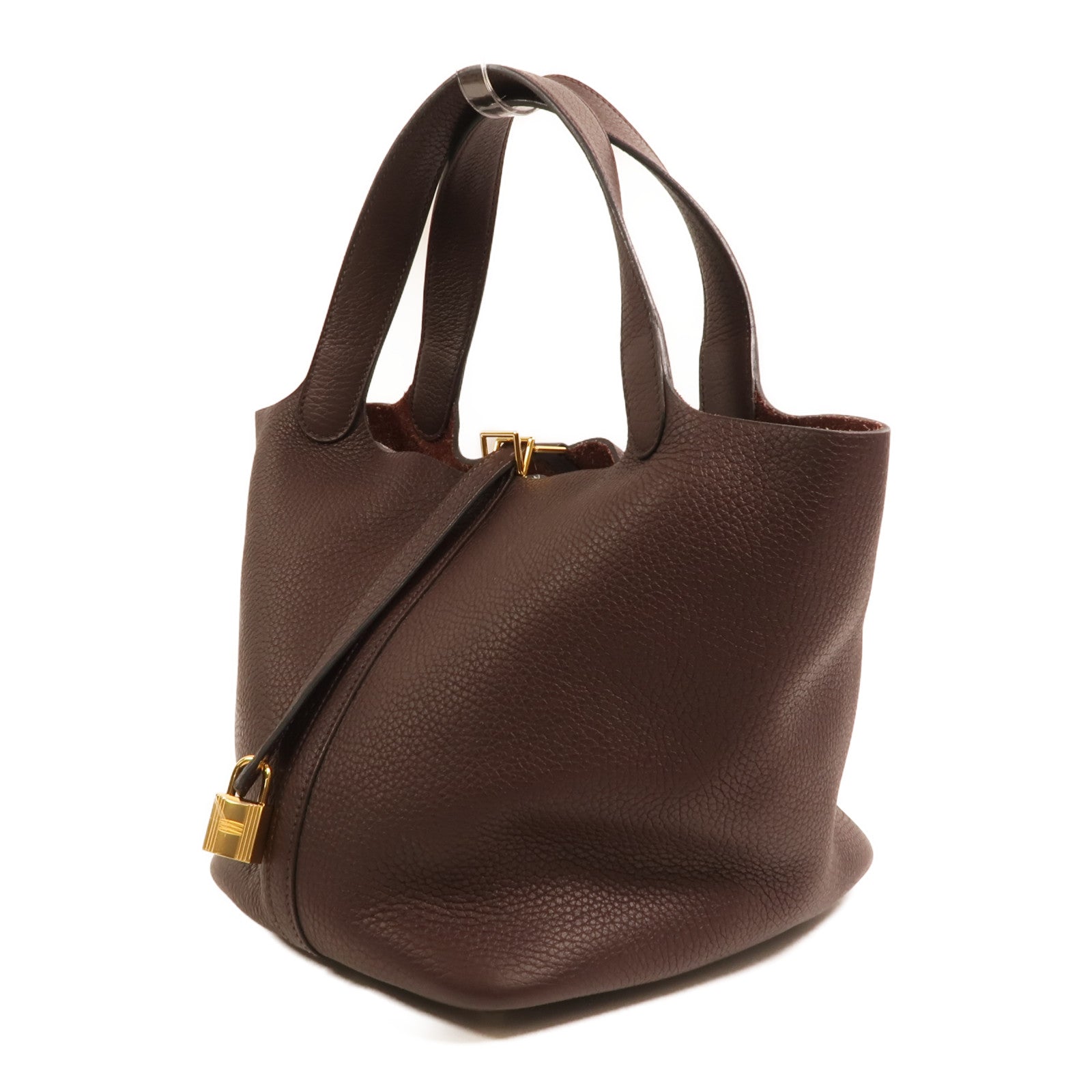 HERMES Clemence皮革Picotin MM金扣手挽袋Rouge Sellier