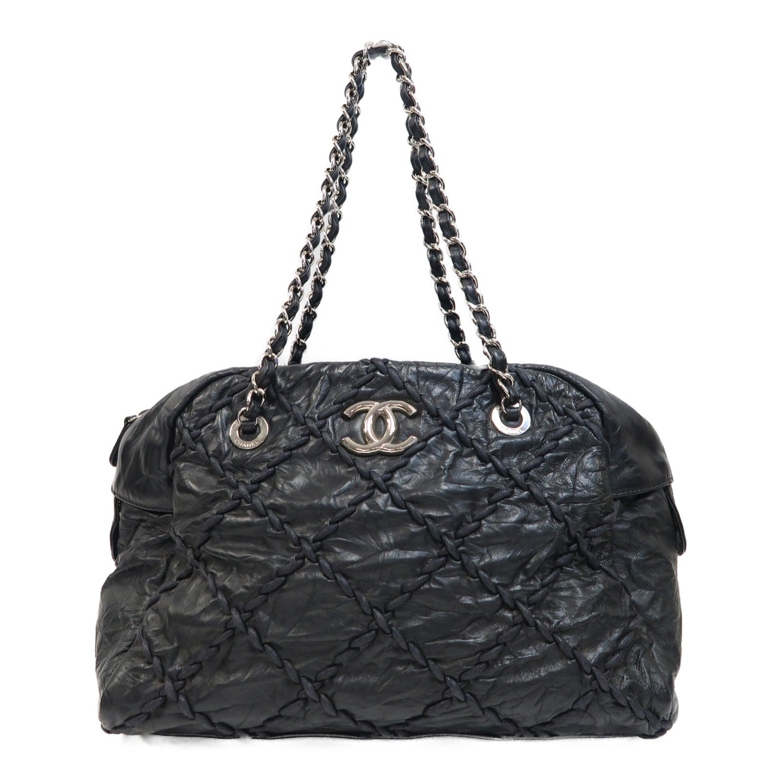 CHANEL 【激減優惠】皮革Ultra Stitch Bowling Bag銀扣鏈帶肩背袋黑色