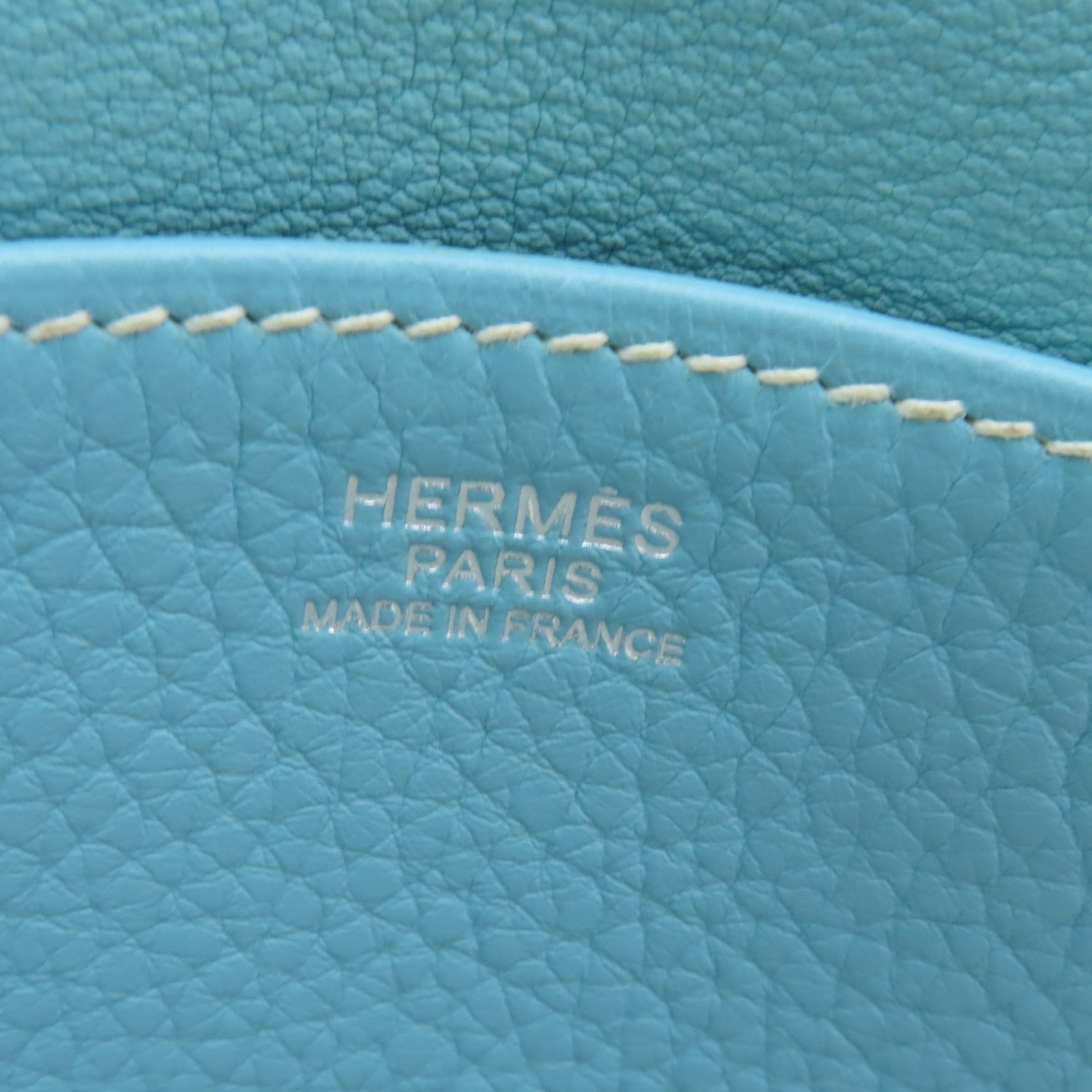 HERMES 【激減優惠】Clemence皮革Halzan 31銀扣手挽肩背兩用袋Blue Atoll淺藍色