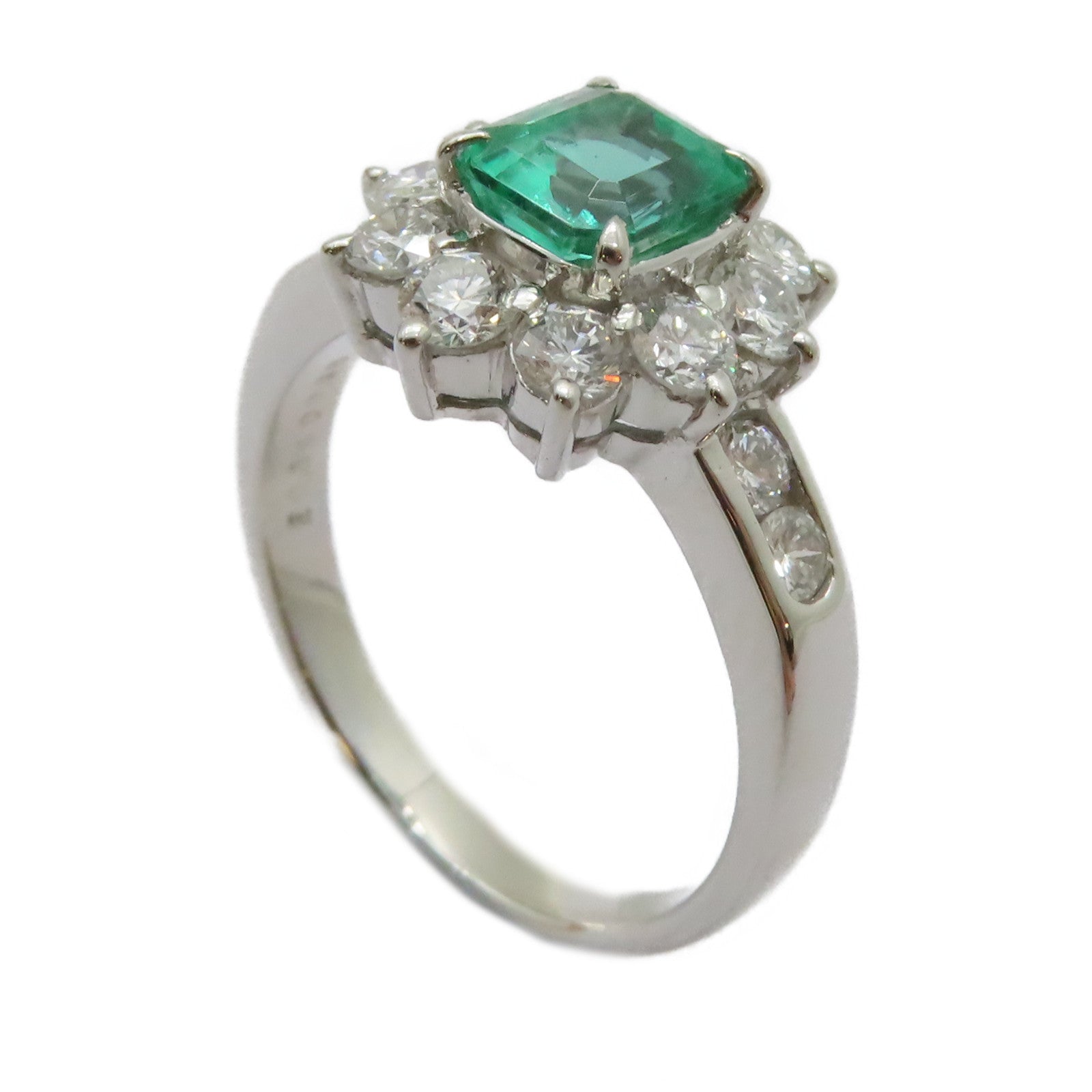 JEWELRY PT900鉑金Emerald Diamond Ring 0.84ct綠寶石/0.96ct鑽石戒指US#6.25