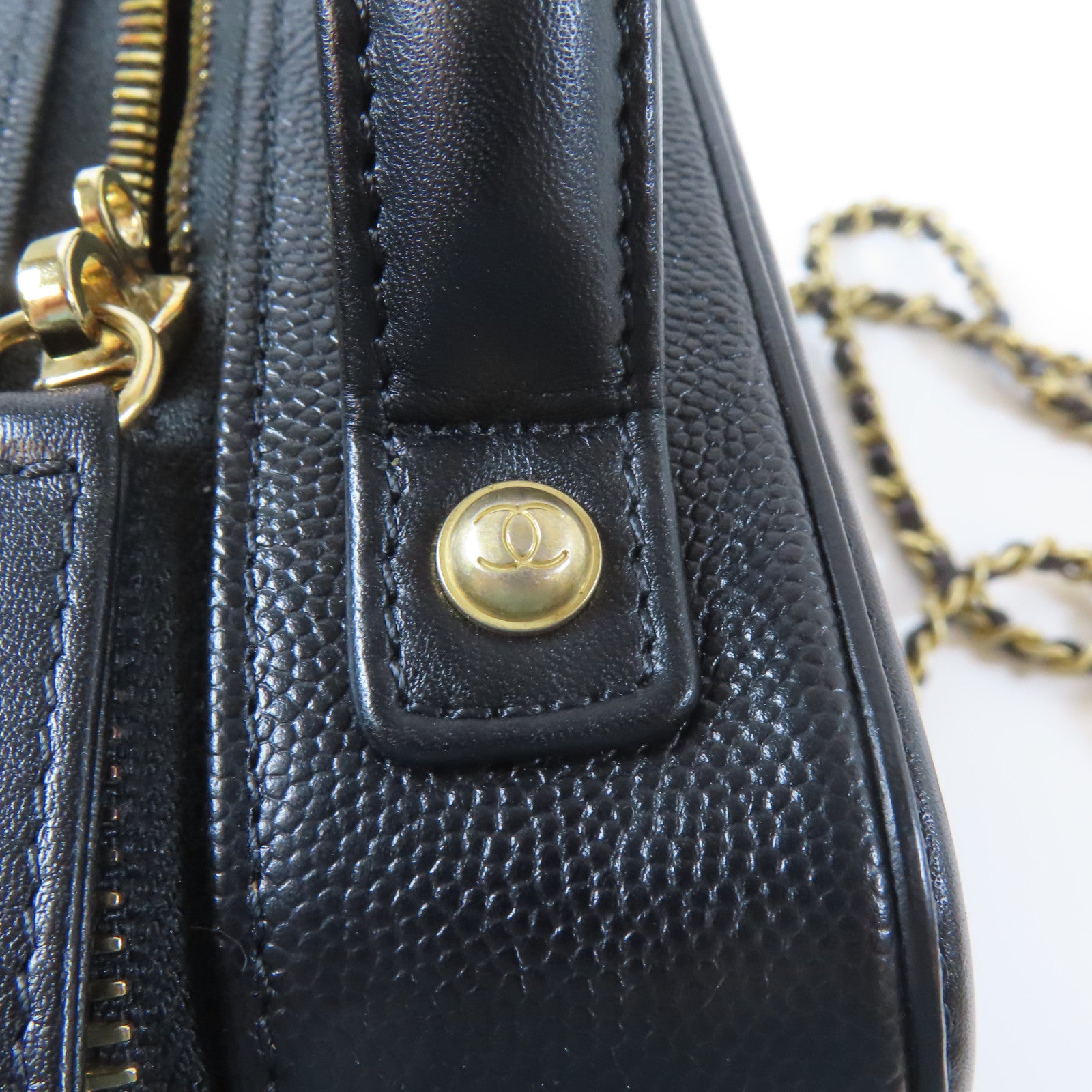CHANEL 菱格Caviar皮革Filigree Vanity Case金扣手挽肩背兩用袋黑色