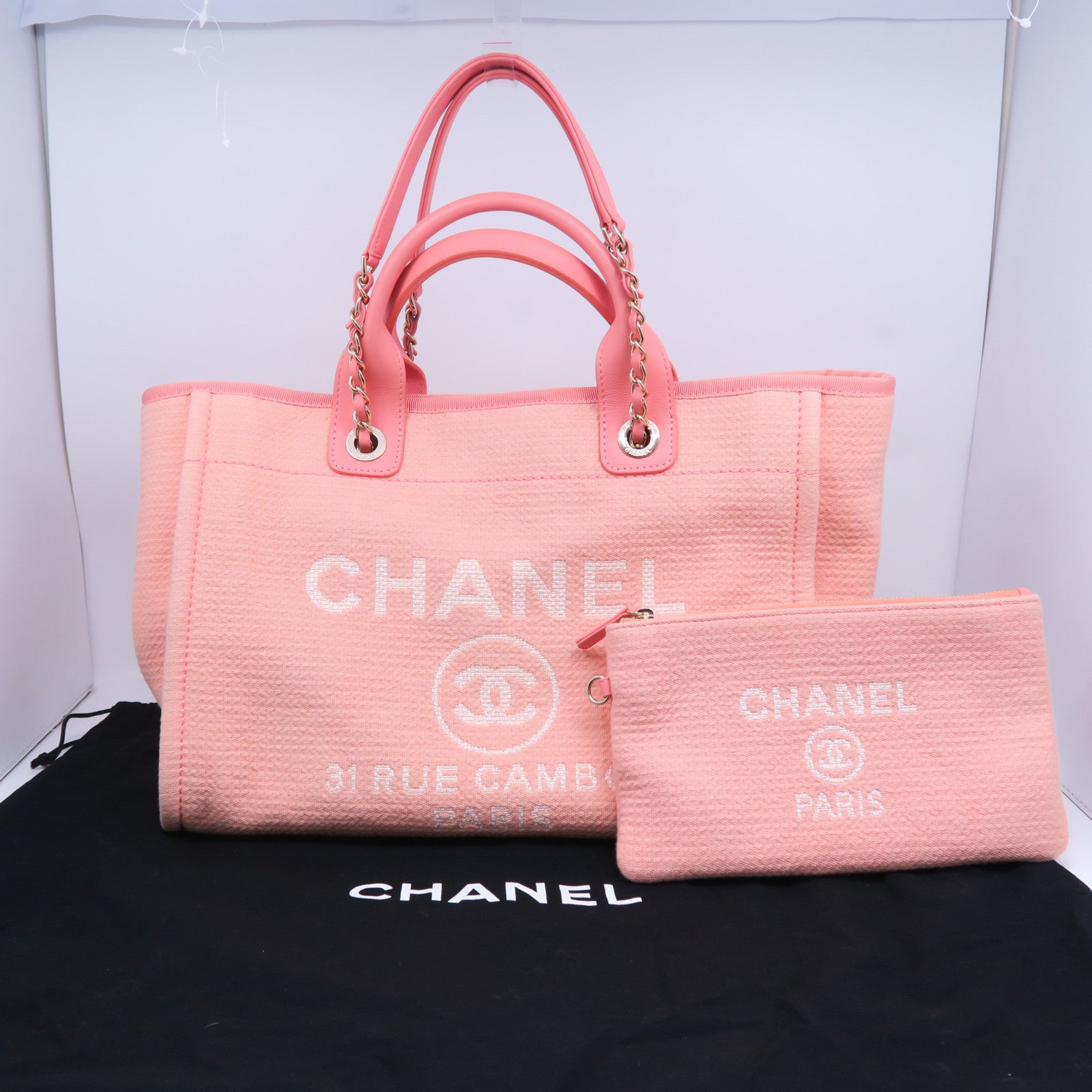CHANEL 【激減優惠】帆布Deauville金扣手挽肩背兩用袋橙色
