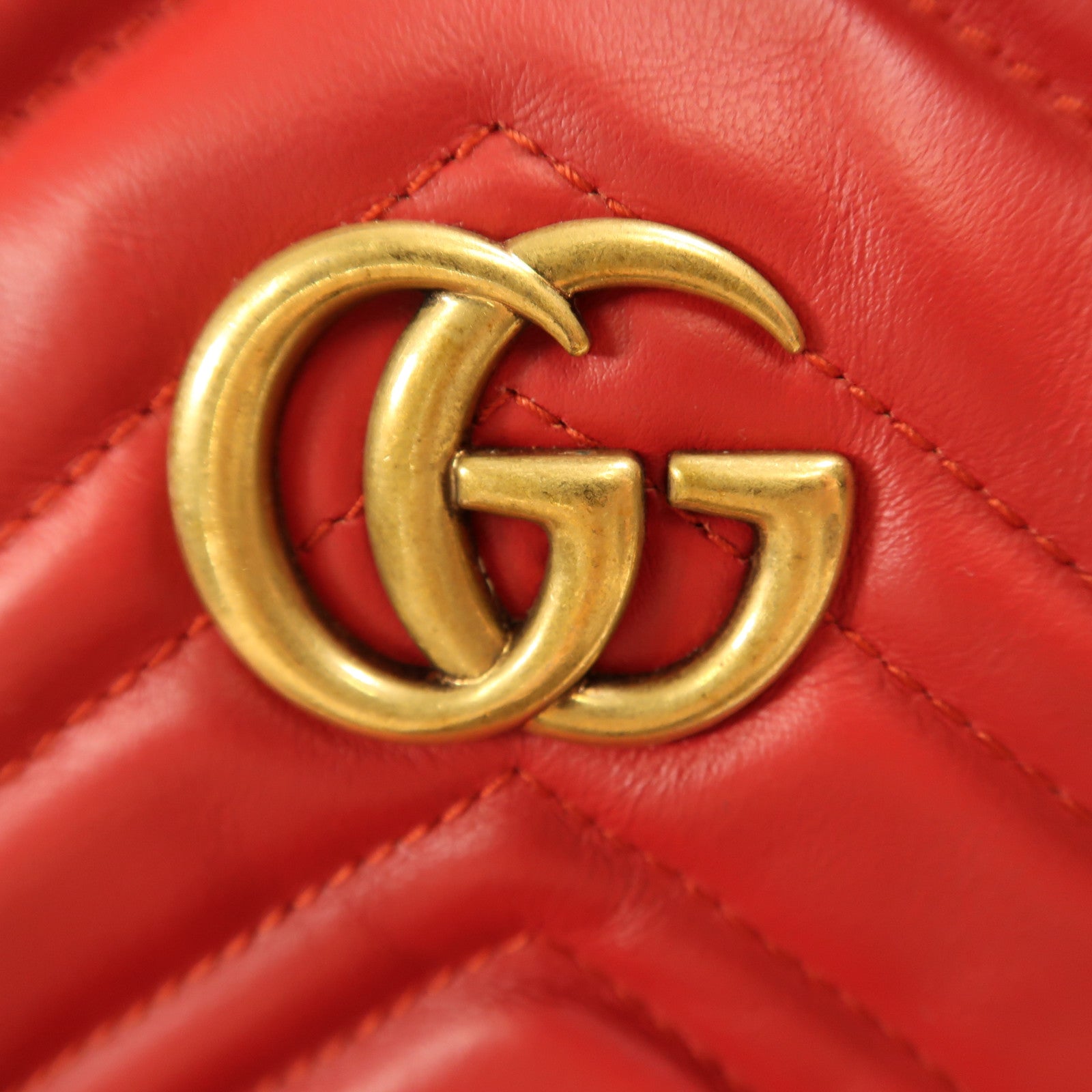 GUCCI GG GHW GG Marmont Bucket Chain Shoulder Bag 575163 Calfskin Leather Red