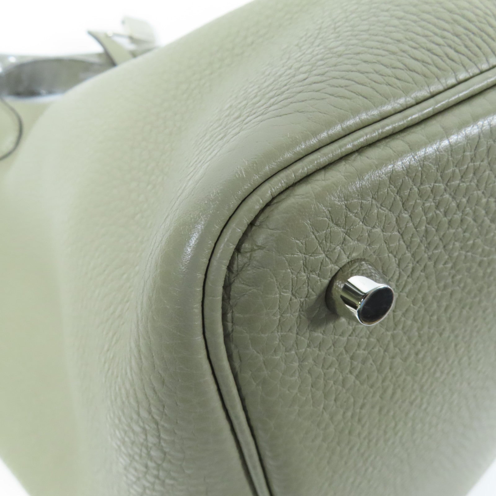 HERMES Clemence皮革Picotin MM銀扣手挽袋Sauge