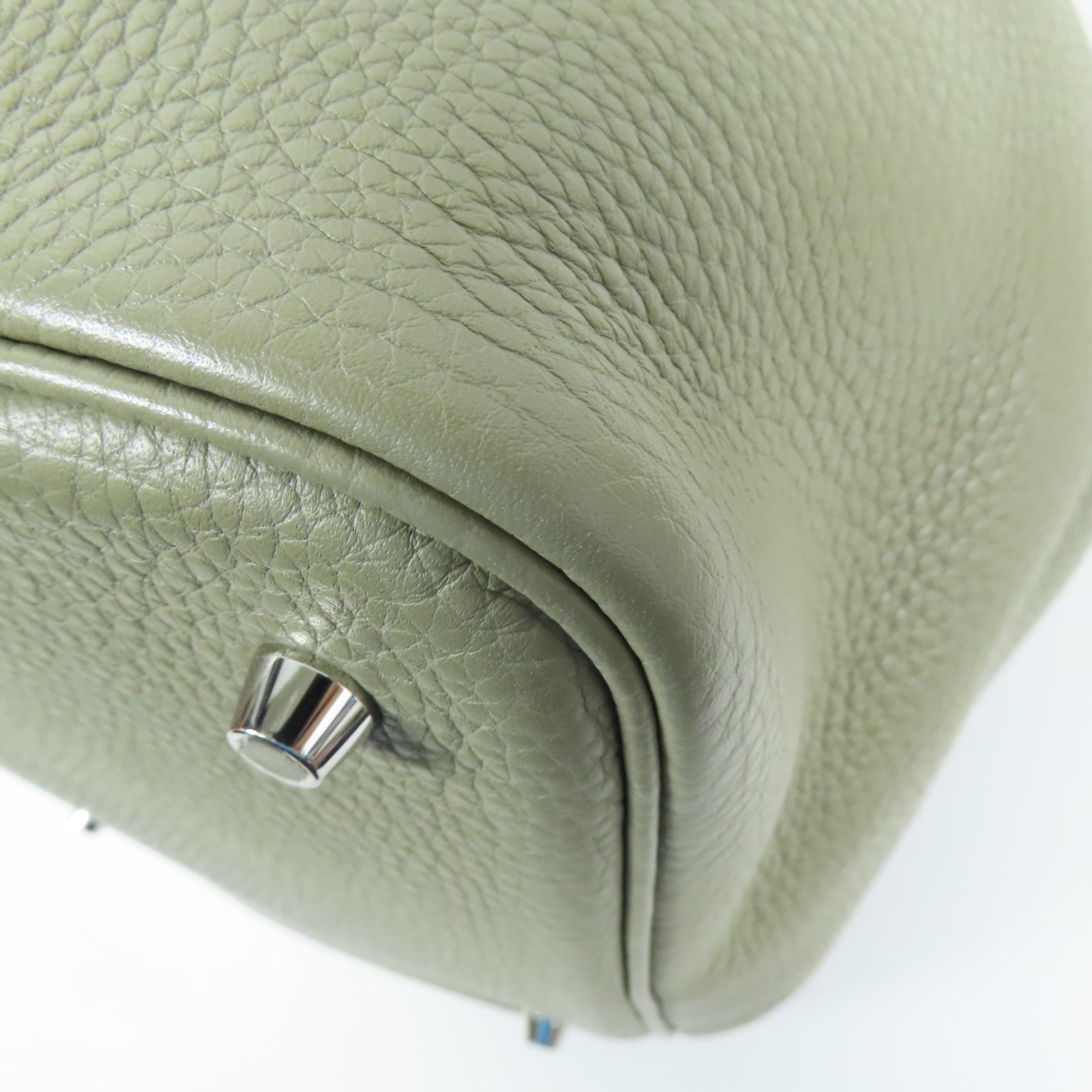 HERMES Clemence皮革Picotin MM銀扣手挽袋Sauge