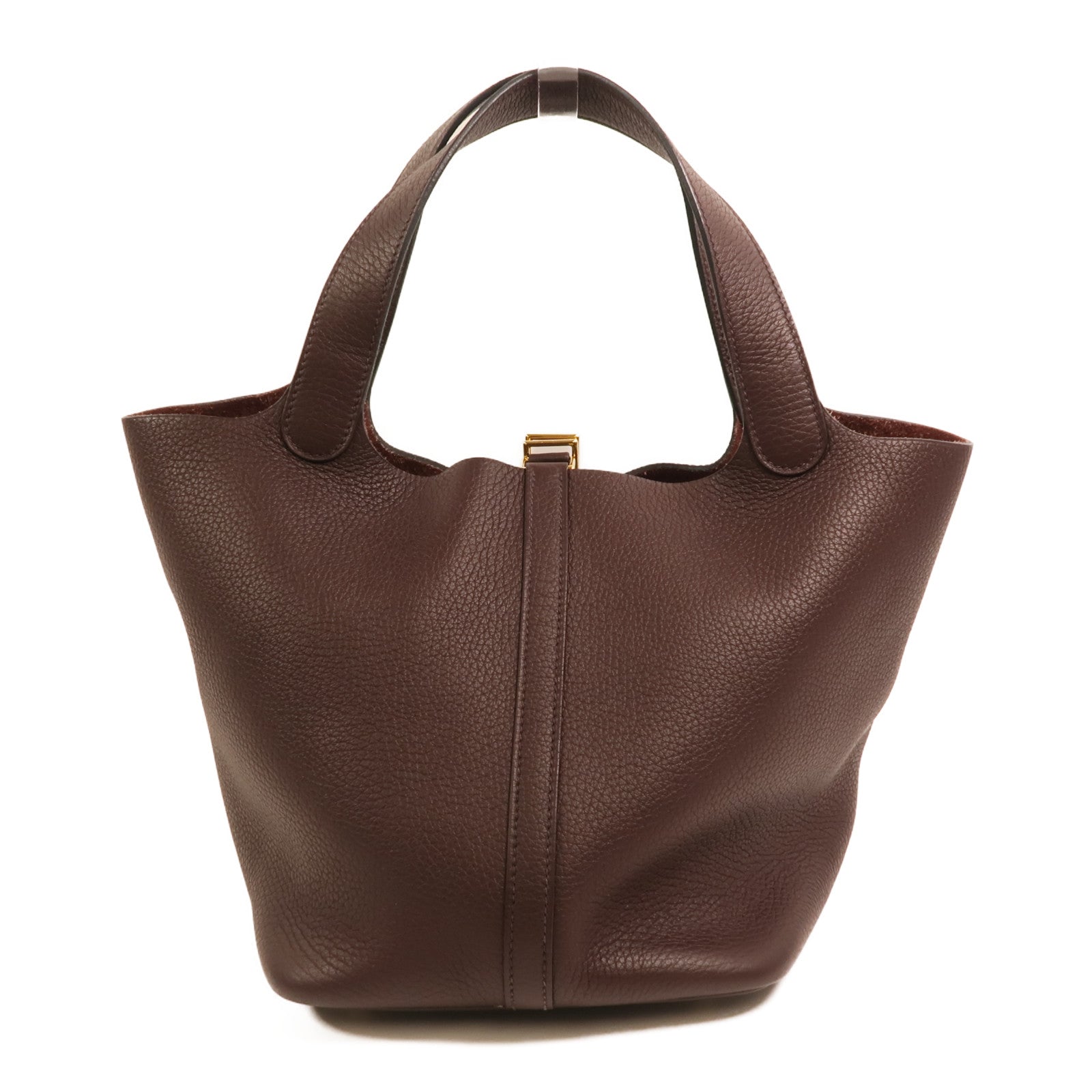 HERMES Clemence皮革Picotin MM金扣手挽袋Rouge Sellier