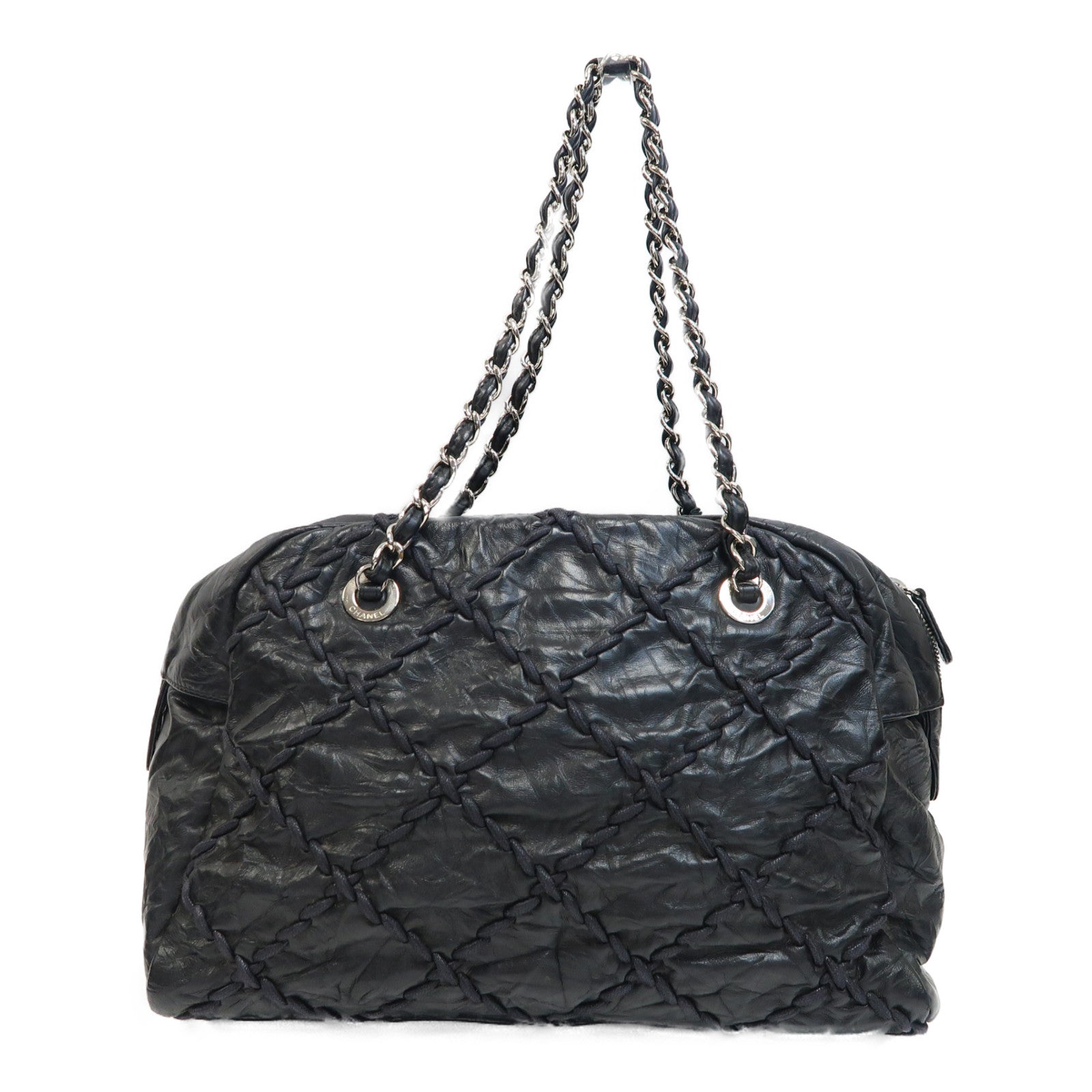 CHANEL 【激減優惠】皮革Ultra Stitch Bowling Bag銀扣鏈帶肩背袋黑色