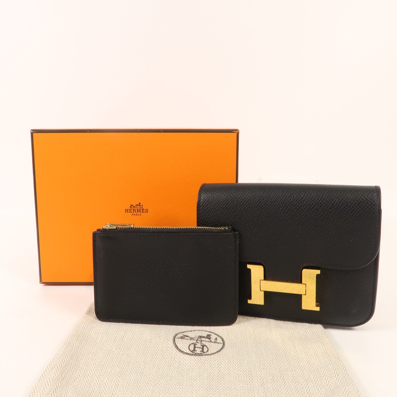 HERMES Epsom皮革Constance Slim金扣錢包Noir