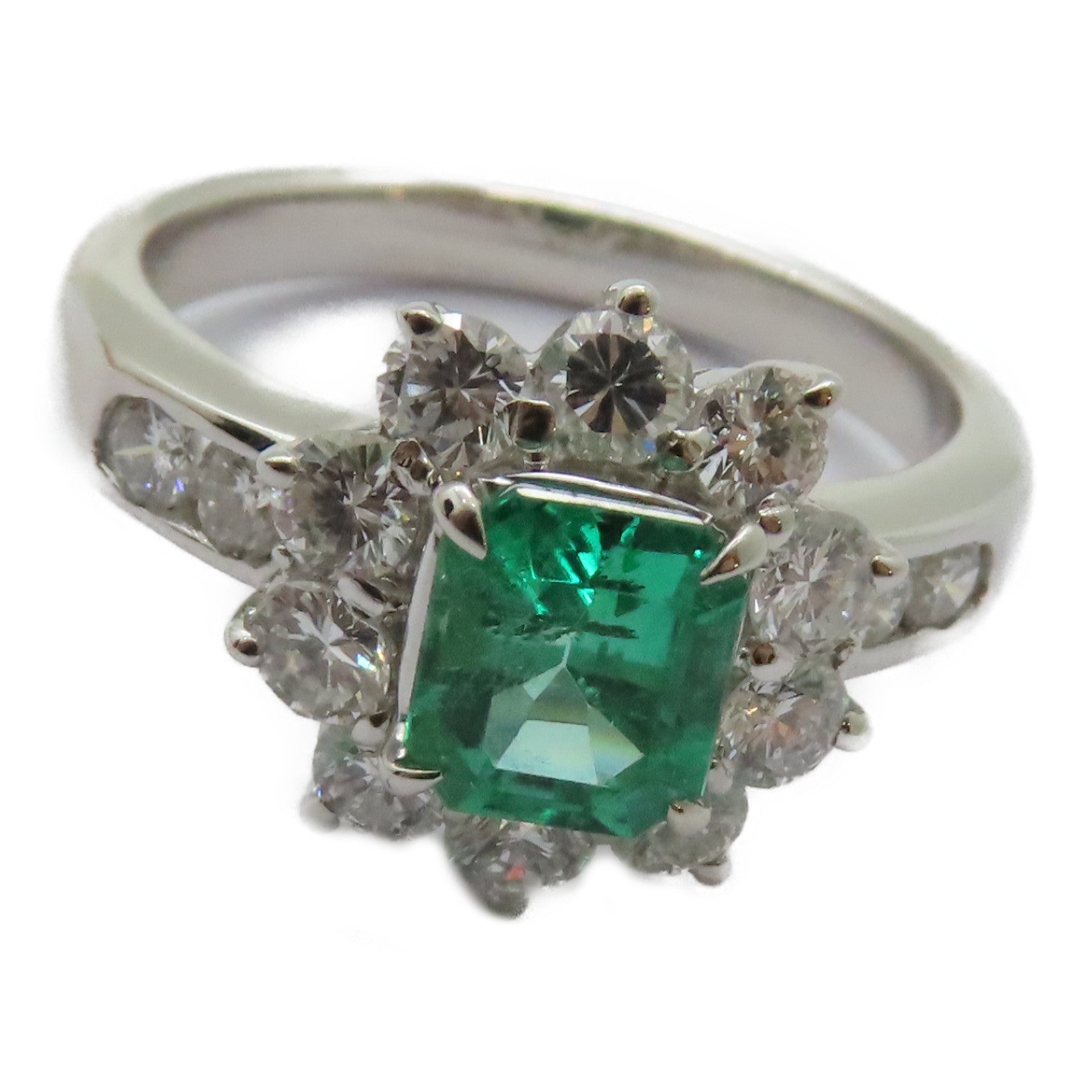 JEWELRY PT900鉑金Emerald Diamond Ring 0.84ct綠寶石/0.96ct鑽石戒指US#6.25