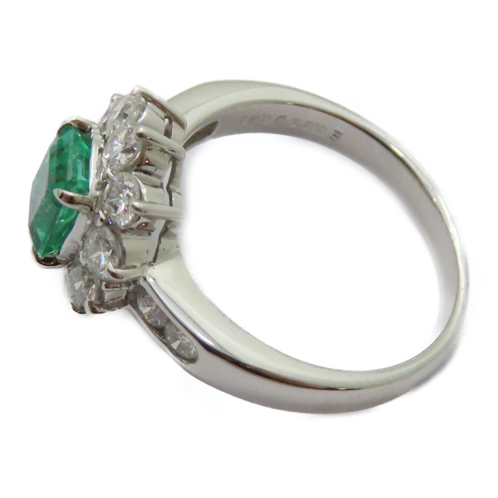JEWELRY PT900鉑金Emerald Diamond Ring 0.84ct綠寶石/0.96ct鑽石戒指US#6.25