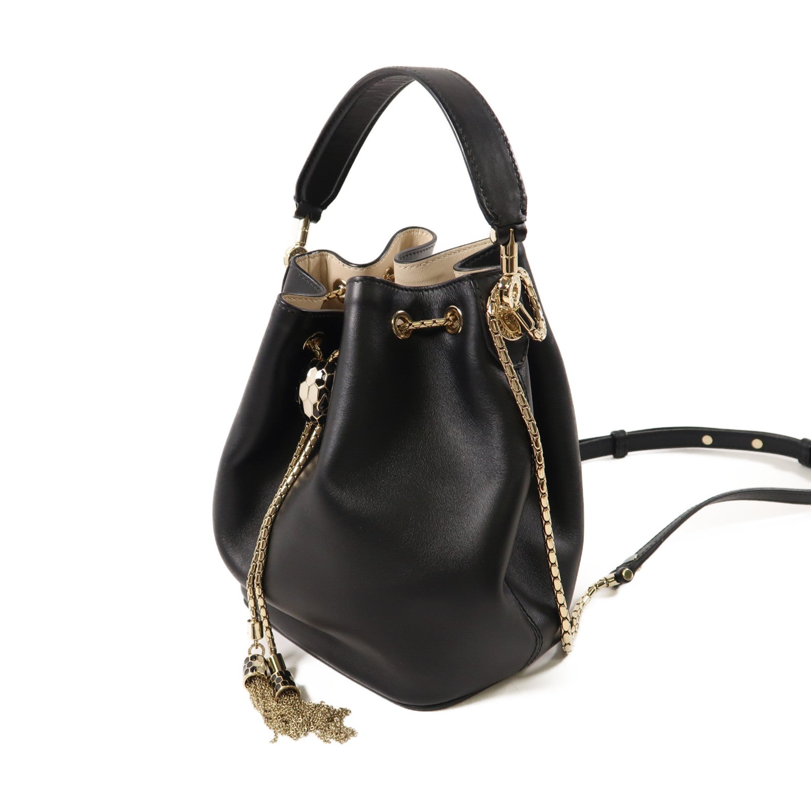BVLGARI 牛皮皮革Chain Shoulder金扣鏈帶肩背袋黑色