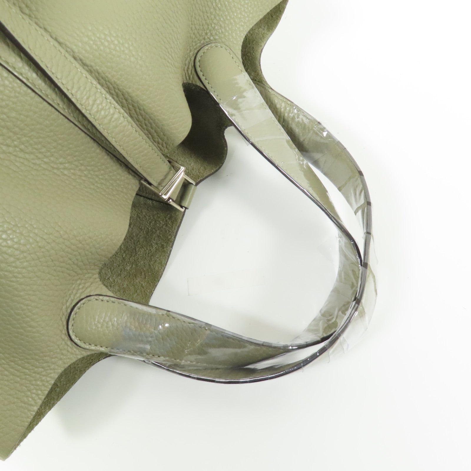 HERMES Clemence皮革Picotin MM銀扣手挽袋Sauge