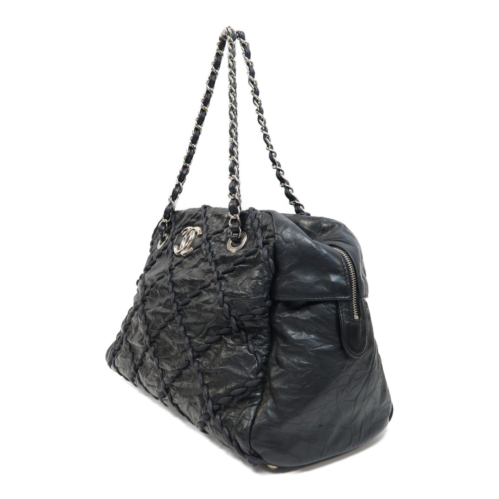 CHANEL 【激減優惠】皮革Ultra Stitch Bowling Bag銀扣鏈帶肩背袋黑色