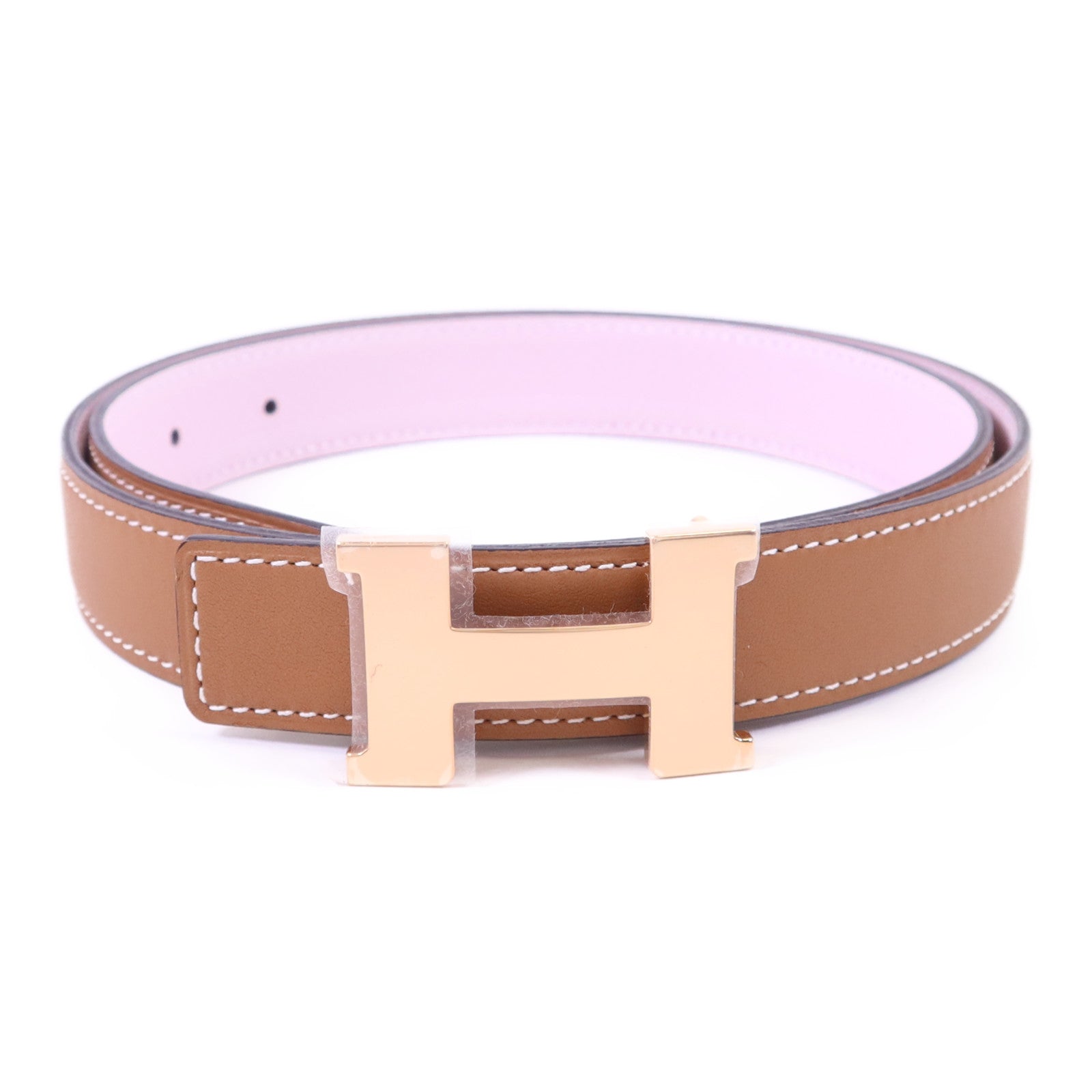 HERMES Swift/Epsom皮革H Belt 75cm皮帶Gold/Mauve Sylvestre
