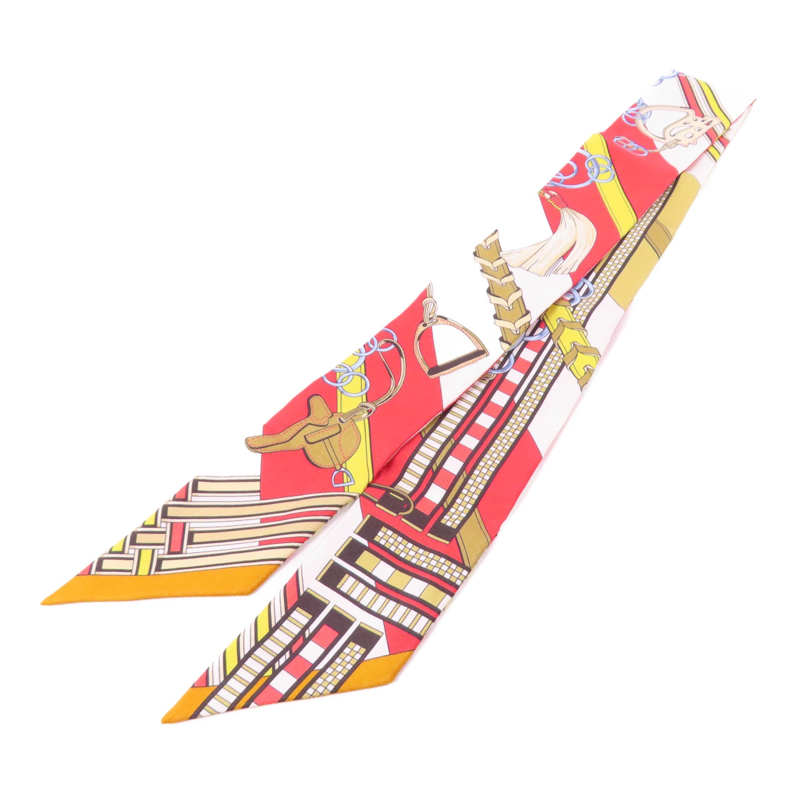 HERMES 絲質Twilly絲巾黄色/紅色/彩色