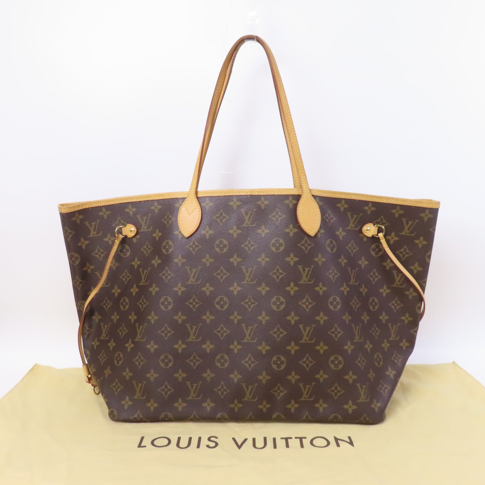 LOUIS VUITTON Monogram Neverfull GM金扣手挽袋啡色