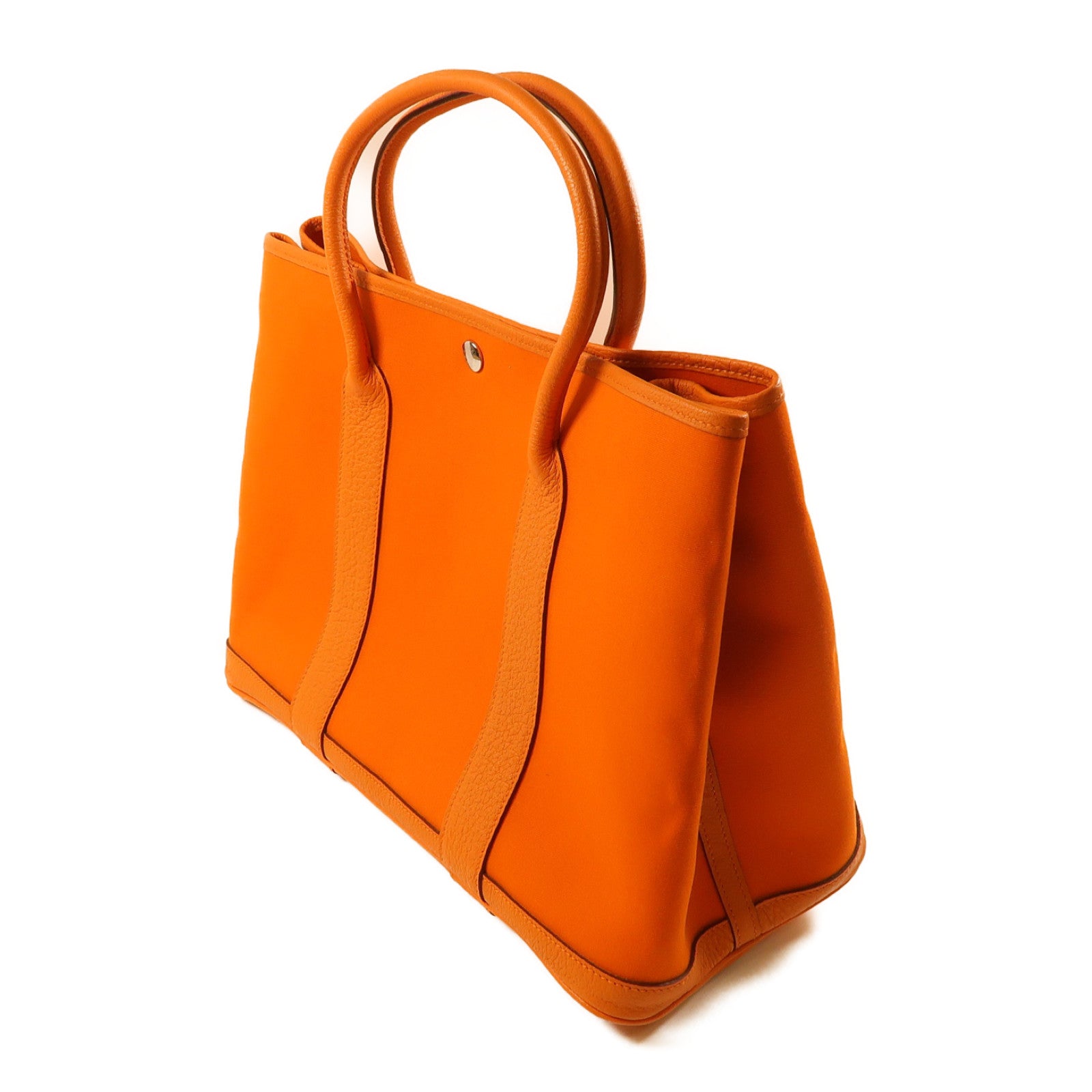 HERMES 帆布Garden Party PM銀扣手挽袋Orange橙色
