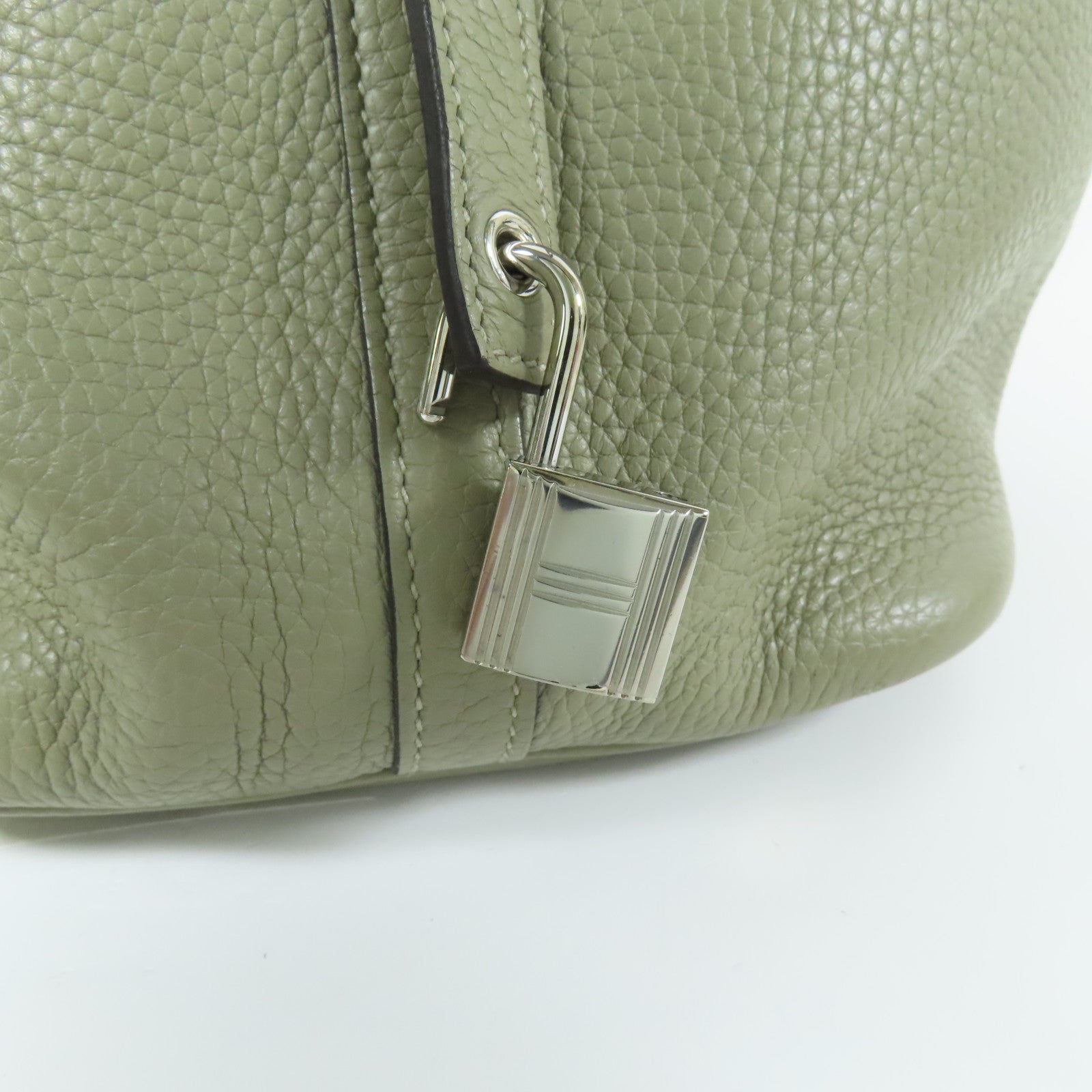 HERMES 【激減優惠】Clemence皮革Picotin MM銀扣手挽袋Sauge