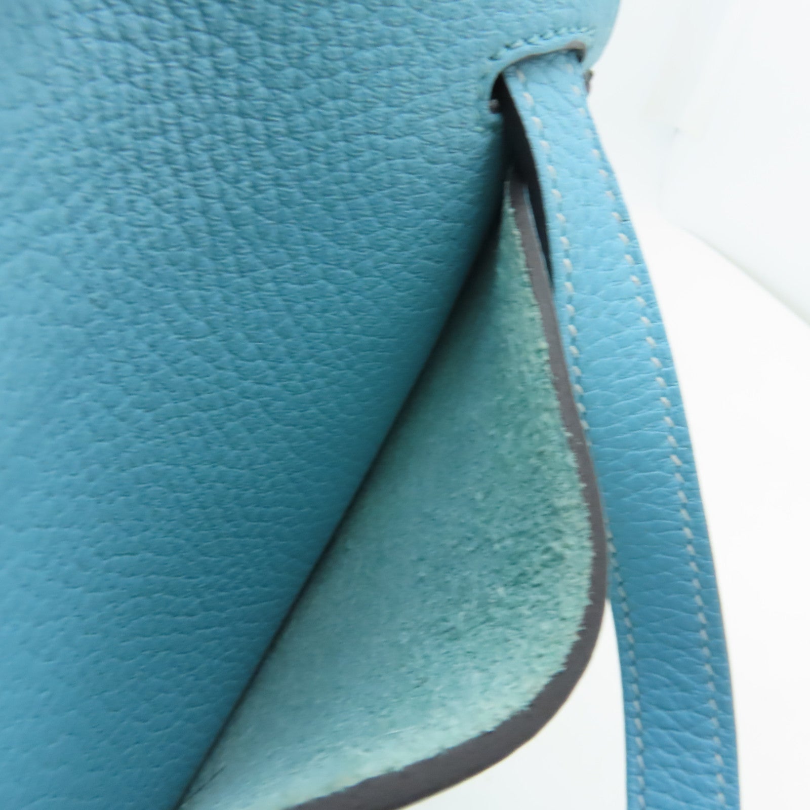 HERMES 【激減優惠】Clemence皮革Halzan 31銀扣手挽肩背兩用袋Blue Atoll淺藍色
