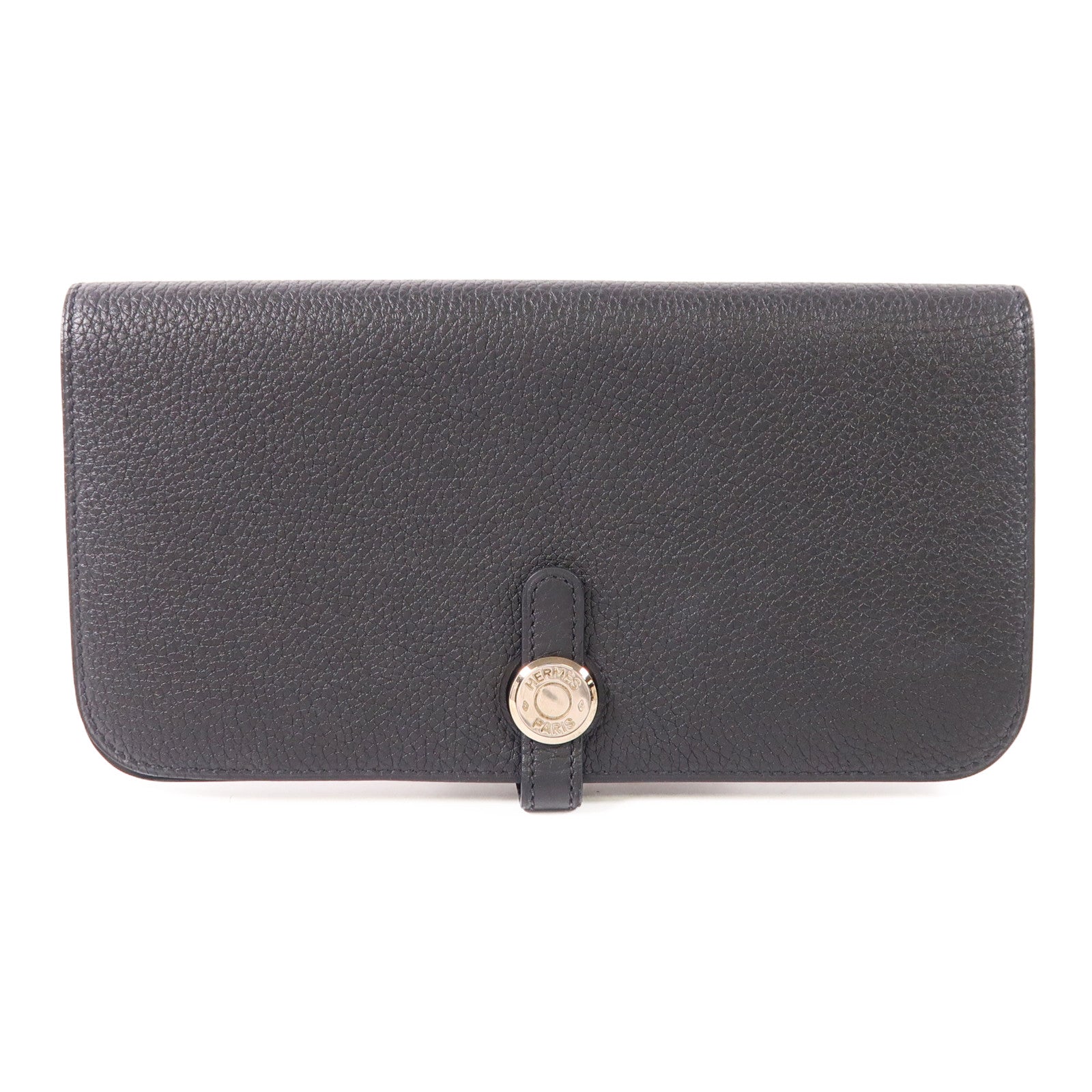 HERMES Clemence皮革Dogon MM銀扣長錢包89 Noir