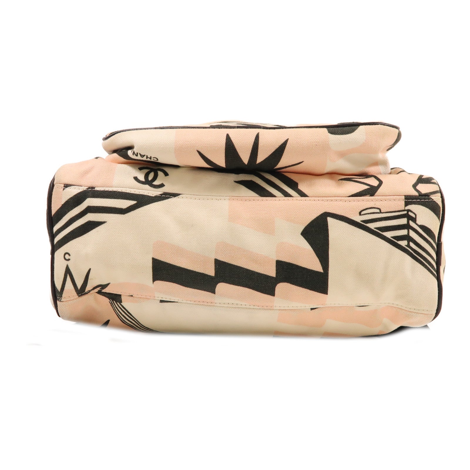 CHANEL 帆布Backpack銀扣背包粉紅色/米色/綠色