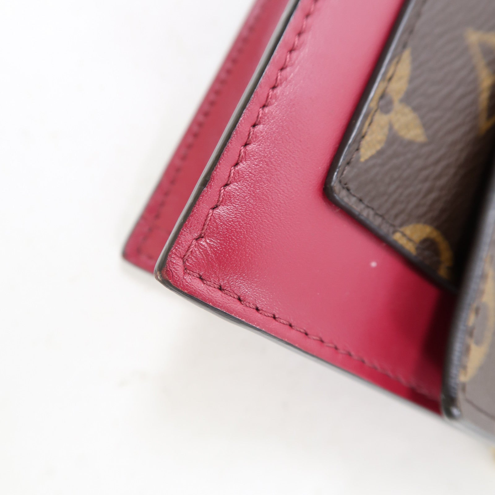 LOUIS VUITTON Monogram Portefeuille Flore金扣鏈帶肩背袋棕色/紅色