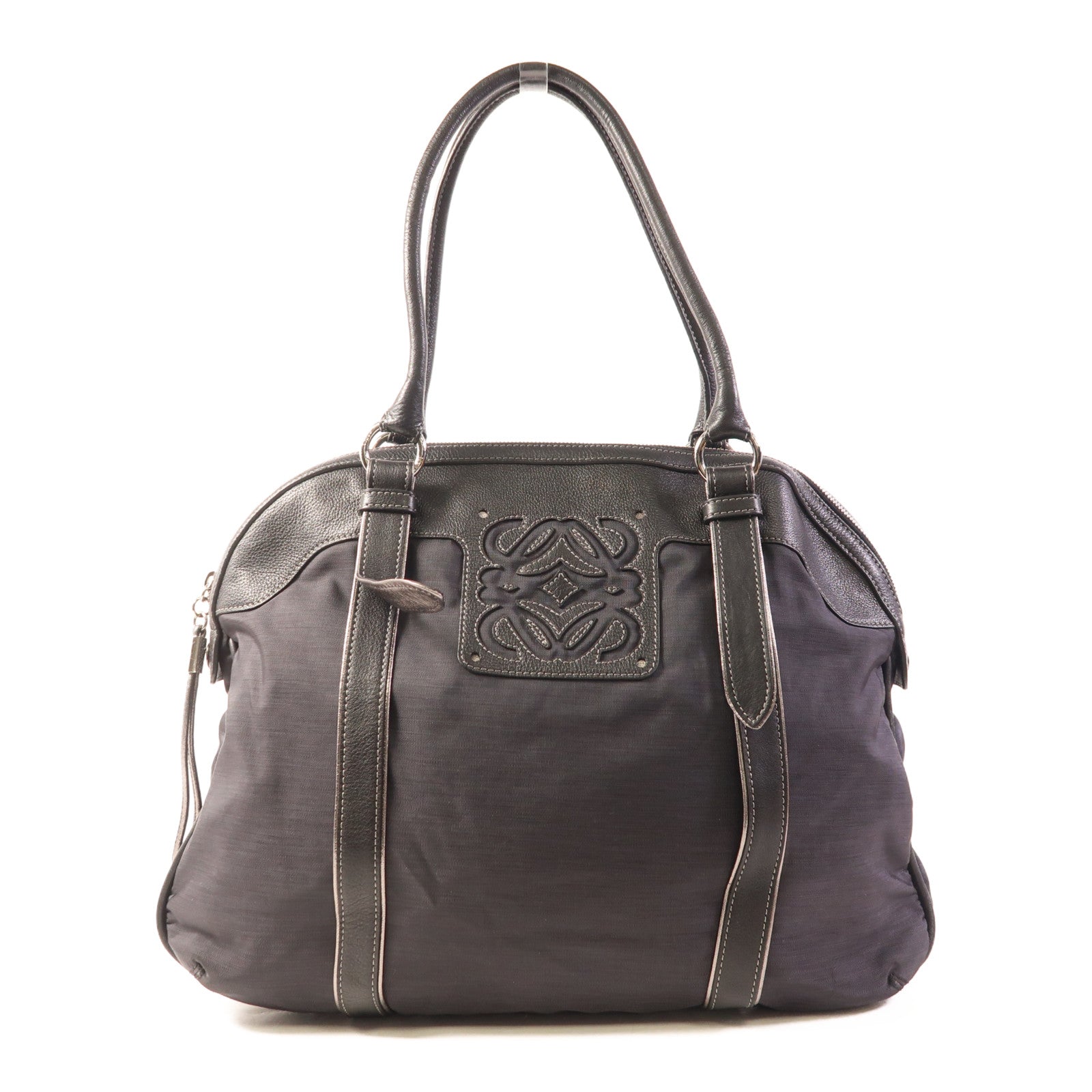 LOEWE 尼龍/牛皮皮革Shoulder Bag銀扣肩背袋