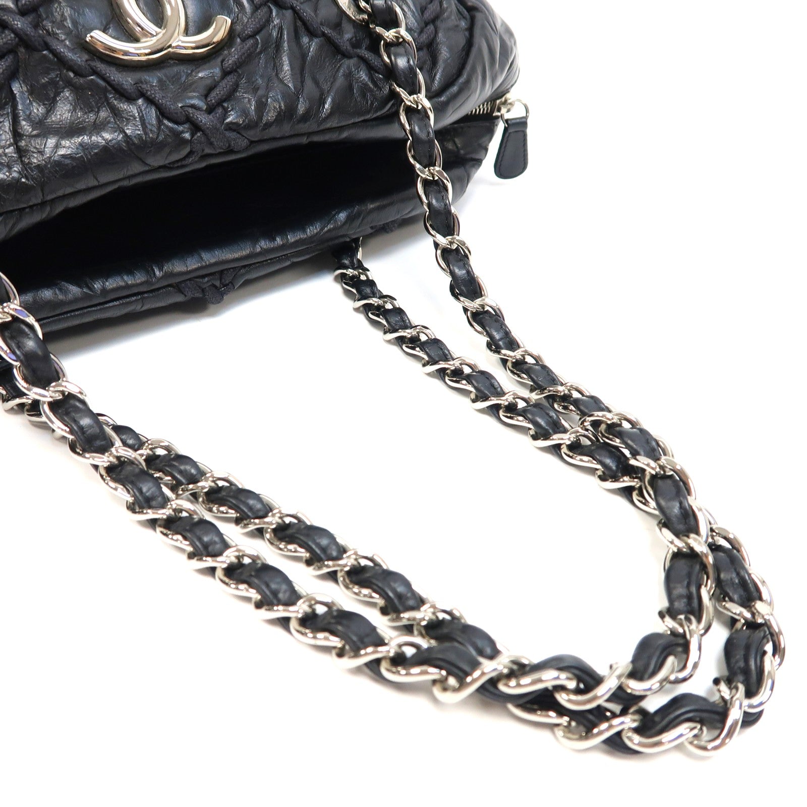 CHANEL 【激減優惠】皮革Ultra Stitch Bowling Bag銀扣鏈帶肩背袋黑色