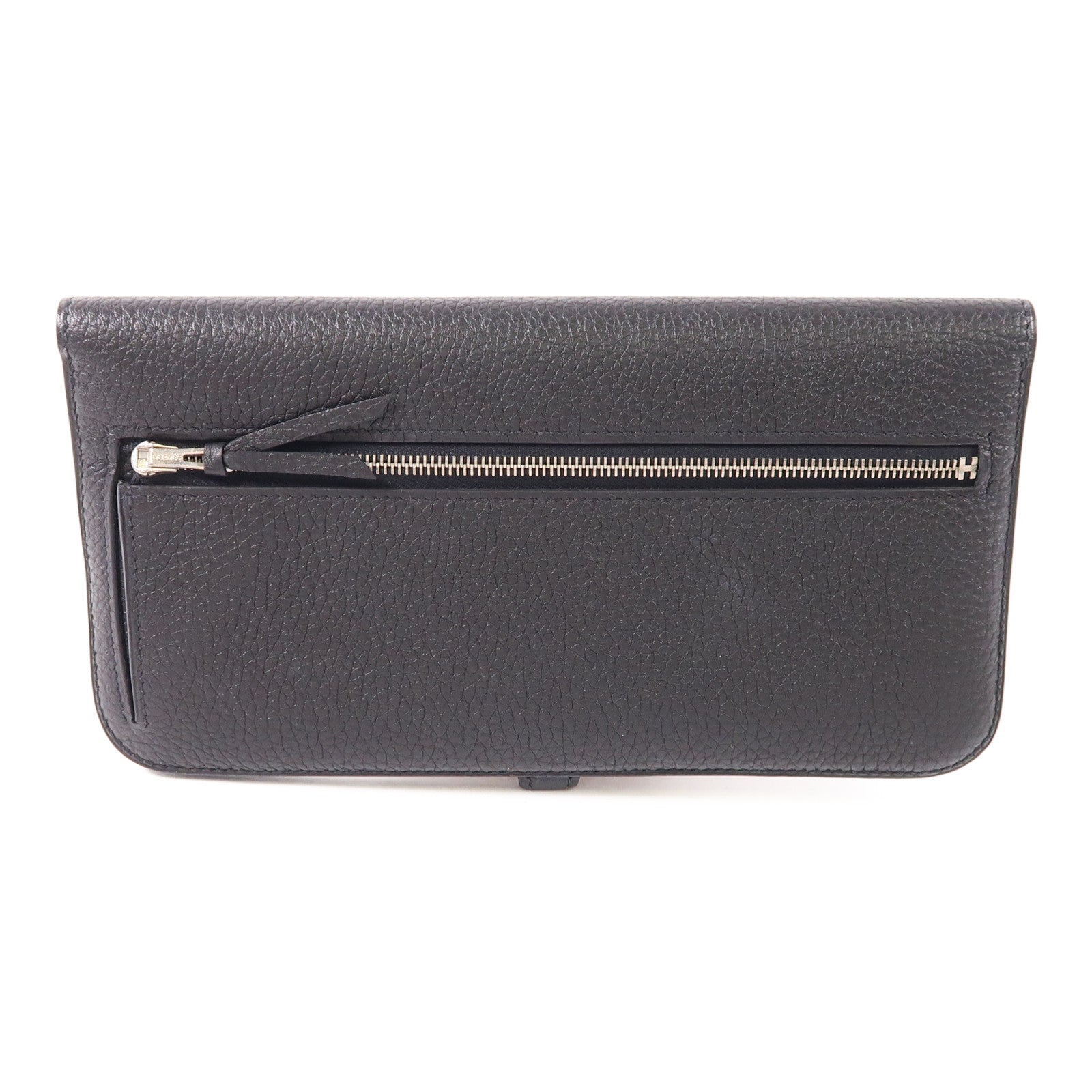 HERMES Clemence皮革Dogon MM銀扣長錢包89 Noir