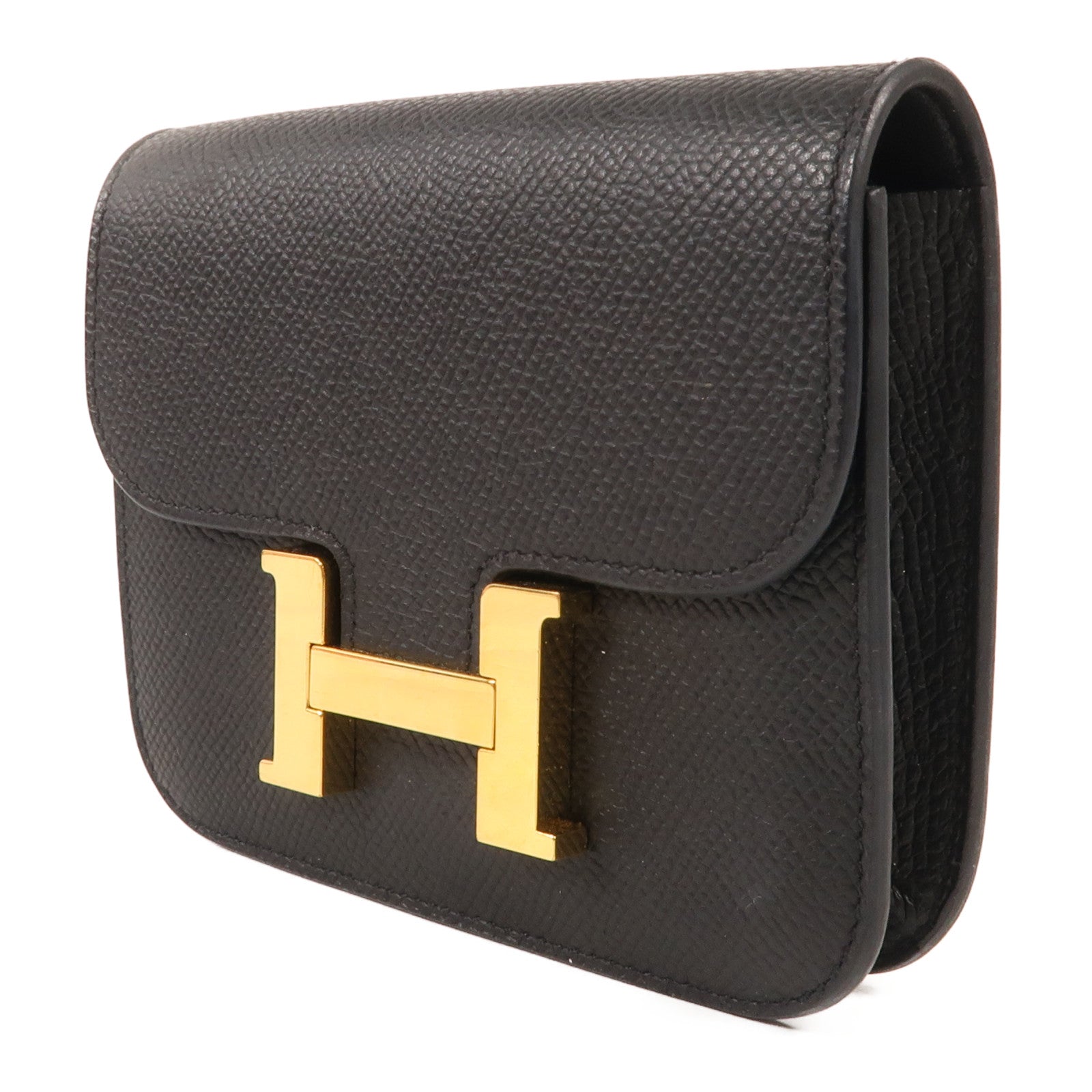 HERMES Epsom皮革Constance Slim金扣錢包Noir
