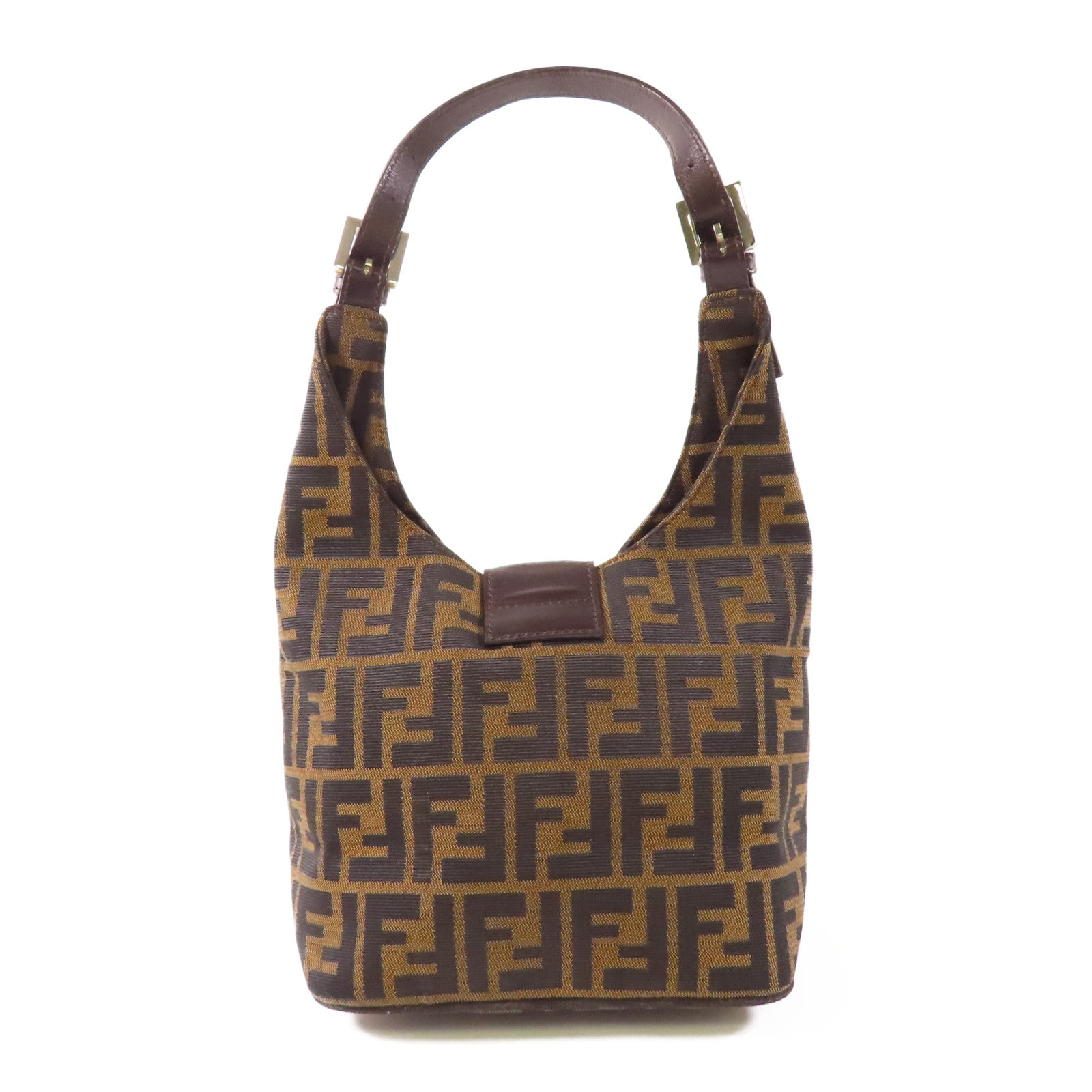 FENDI 帆布Zucca Shoulder Bag銀扣肩背袋