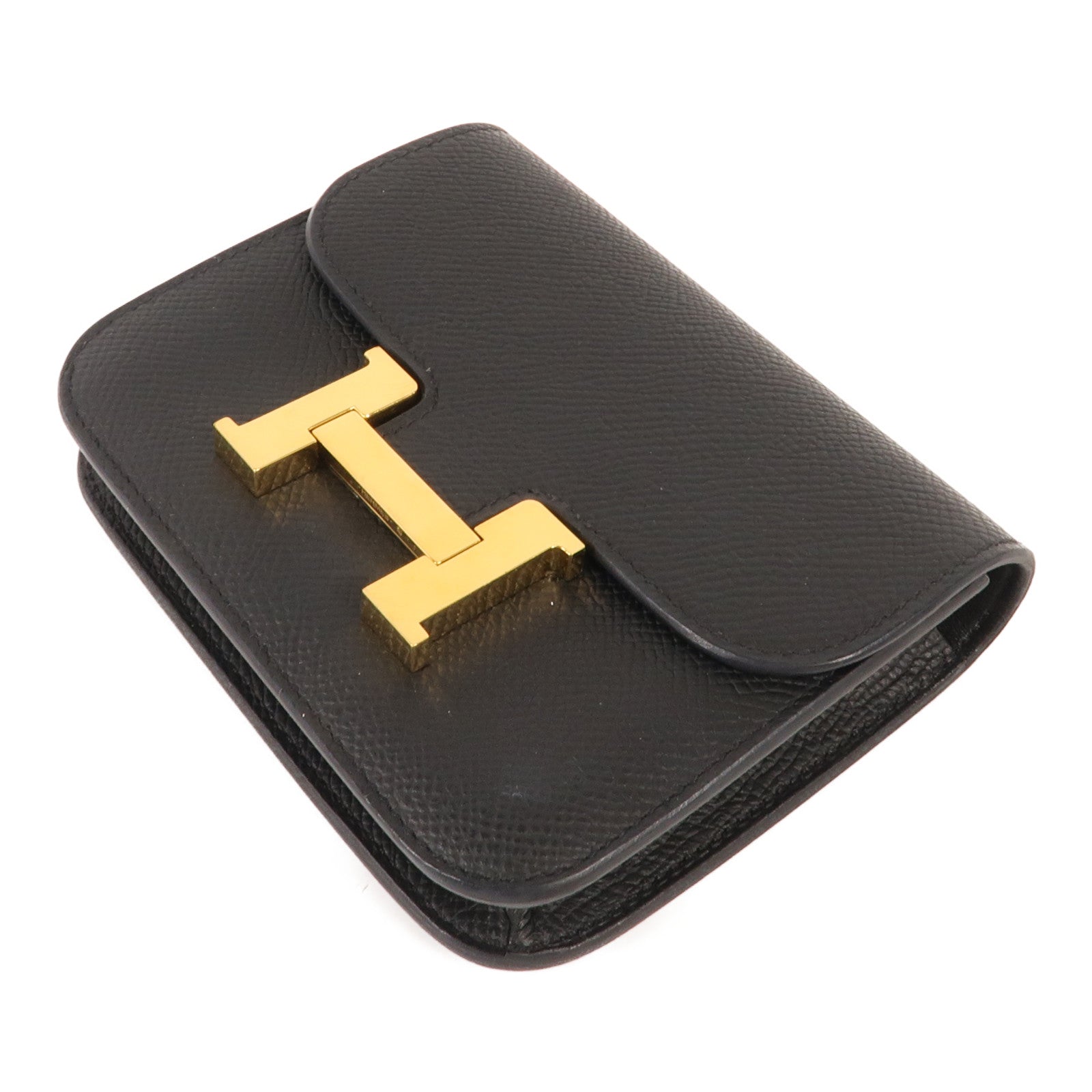 HERMES Epsom皮革Constance Slim金扣錢包Noir