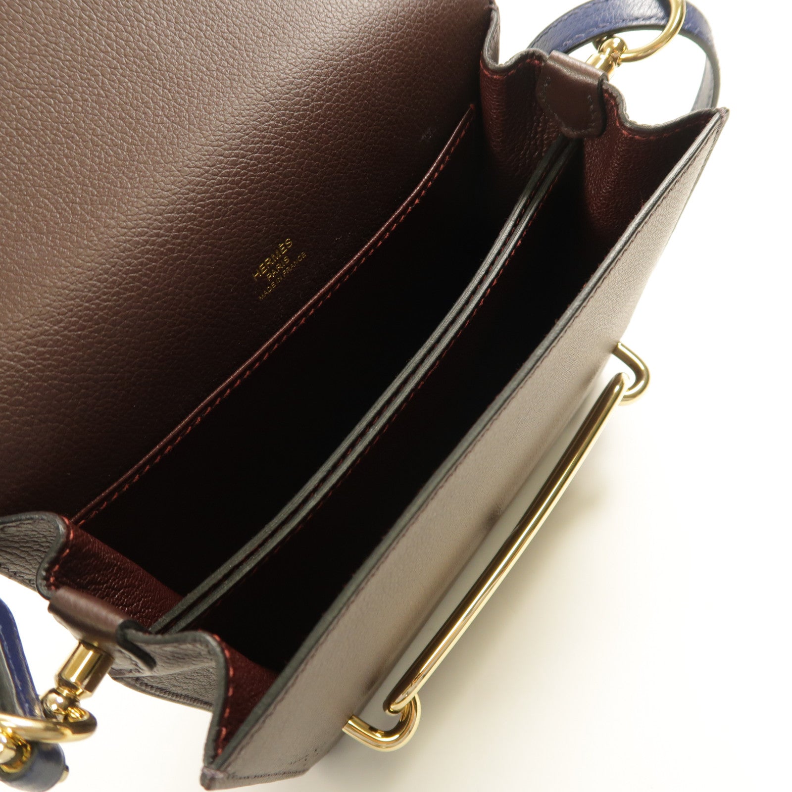 HERMES 【激減優惠】Evercolor皮革Mini Roulis金扣肩背袋Bleu Saphir
