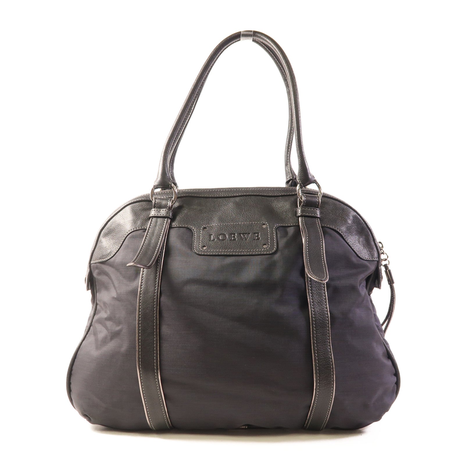 LOEWE 尼龍/牛皮皮革Shoulder Bag銀扣肩背袋