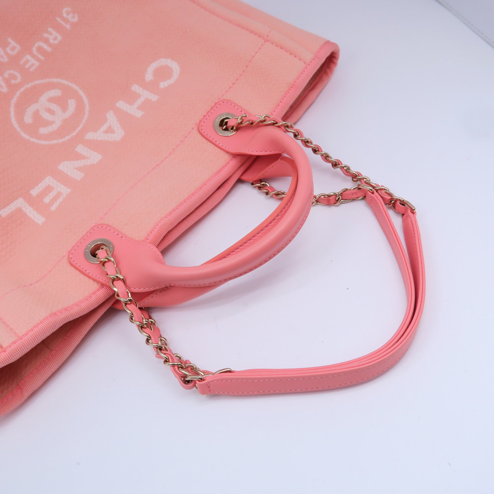 CHANEL 【激減優惠】帆布Deauville金扣手挽肩背兩用袋橙色