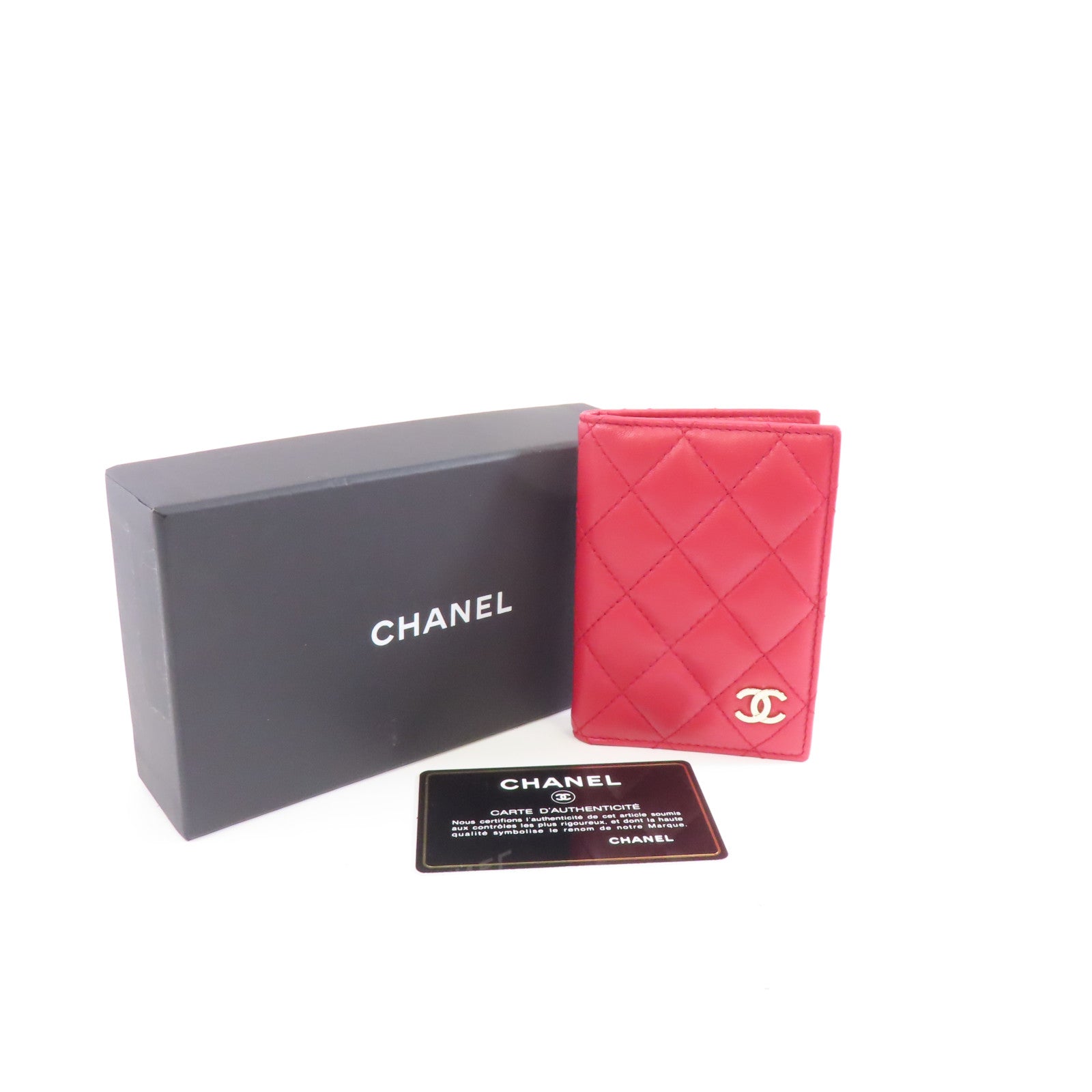 CHANEL 菱格羊皮皮革Card Case金扣卡片套紅色
