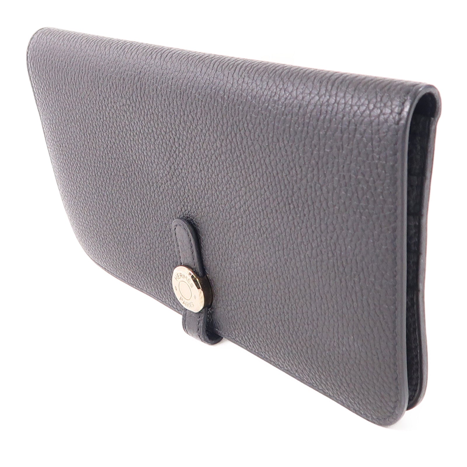 HERMES Clemence皮革Dogon MM銀扣長錢包89 Noir