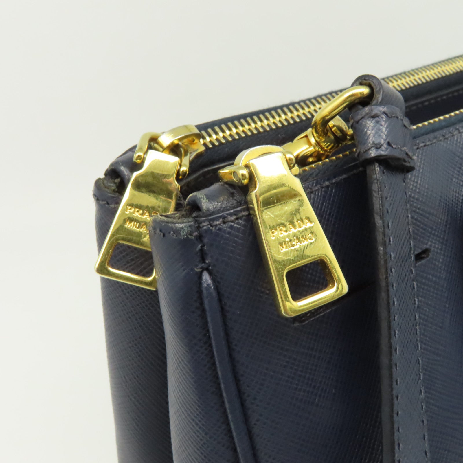 PRADA Saffiano皮革2Way Shoulder Bag金扣手挽肩背兩用袋藍色