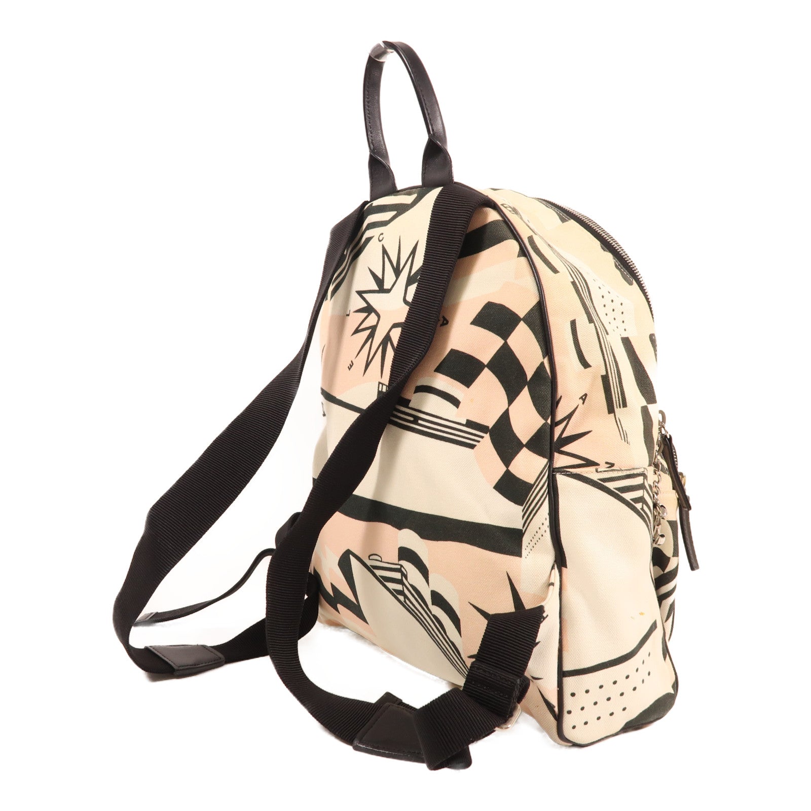 CHANEL 帆布Backpack銀扣背包粉紅色/米色/綠色