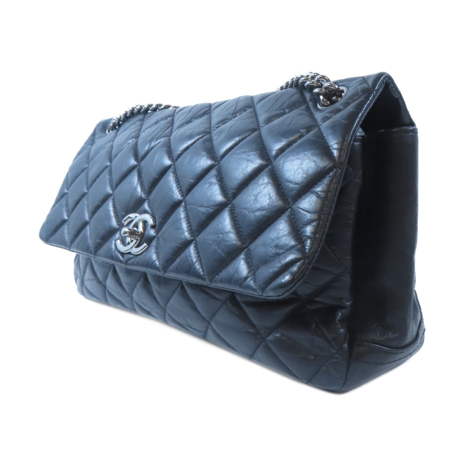 CHANEL 【激減優惠】菱格牛皮皮革Chain Shoulder銀扣鏈帶肩背袋黑色
