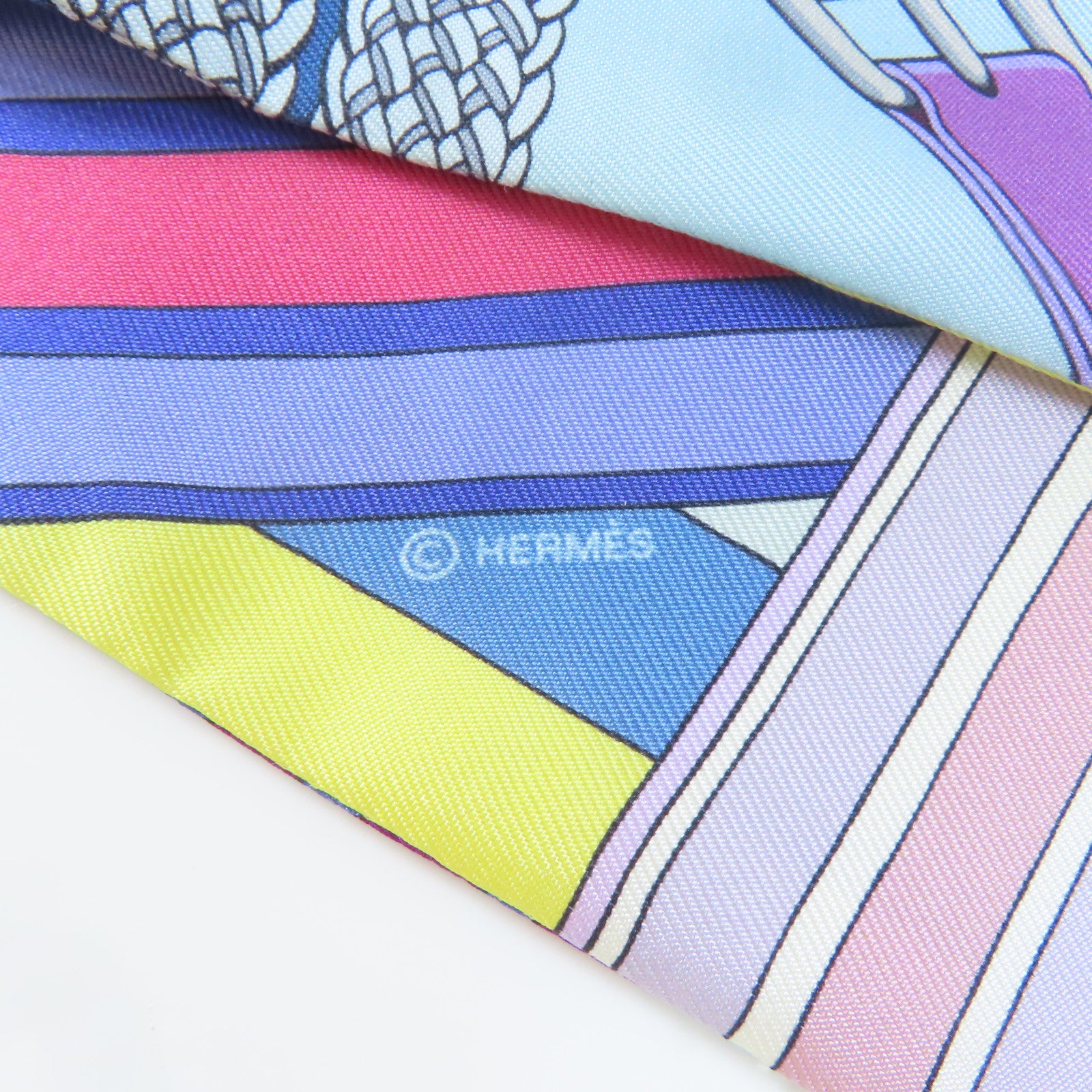 HERMES 絲質Twilly絲巾藍色/紫色