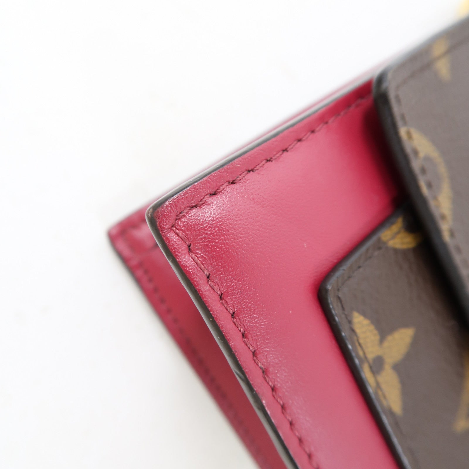 LOUIS VUITTON Monogram Portefeuille Flore金扣鏈帶肩背袋棕色/紅色
