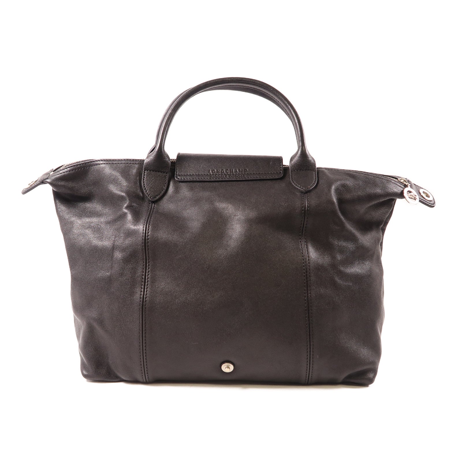 Longchamp 羊皮皮革Shoulder Bag銀扣手挽肩背兩用袋黑色