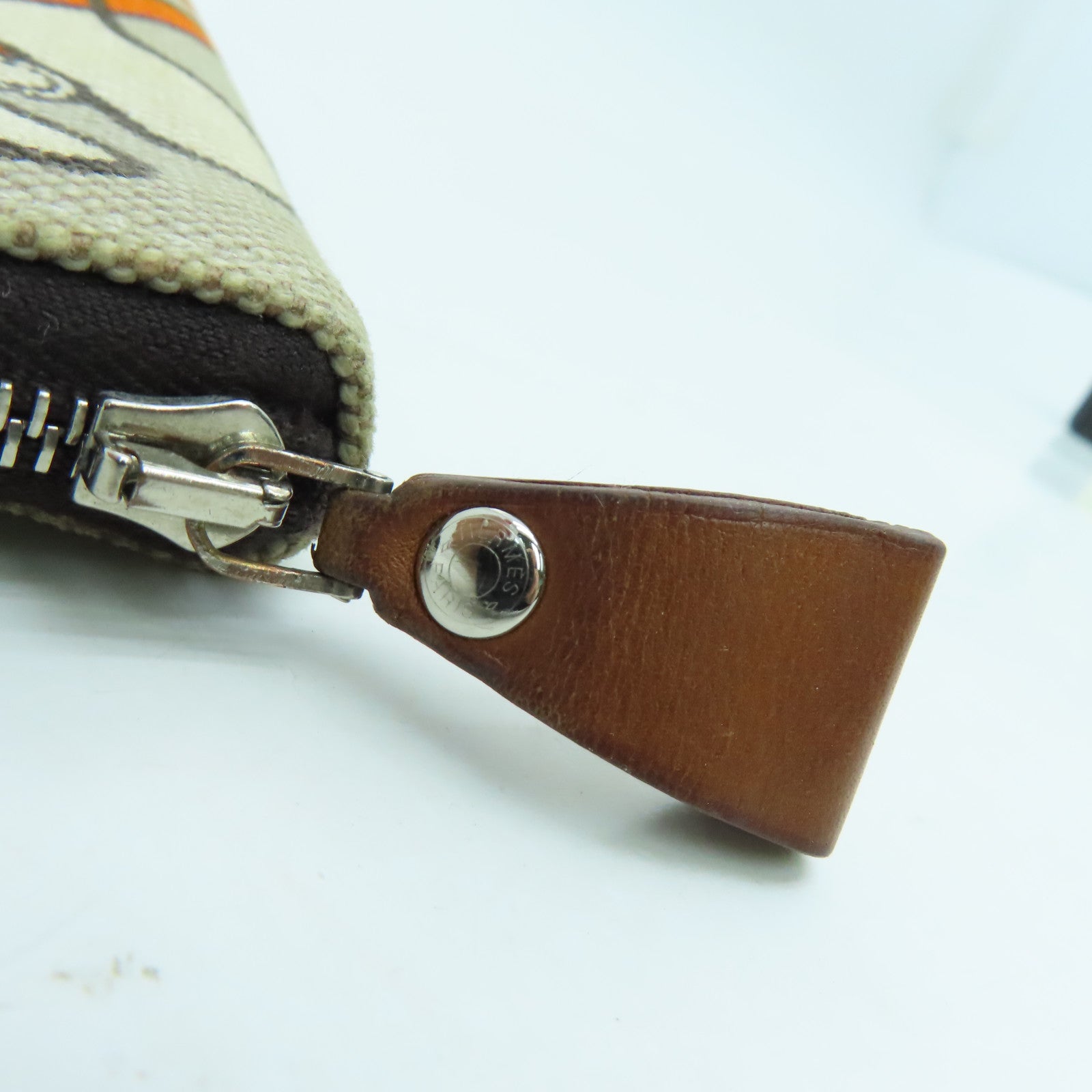HERMES Canvas Steeple PM Silver Buckle Long Wallet Beige