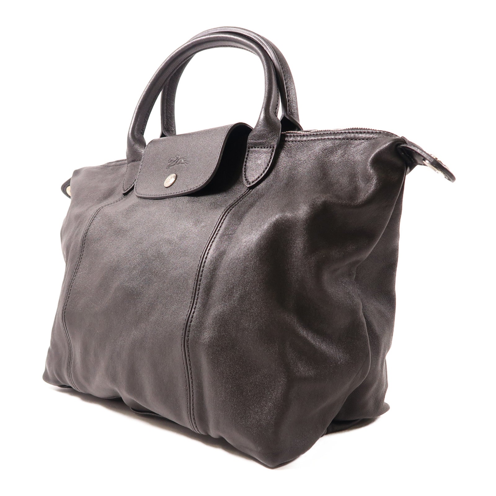Longchamp 羊皮皮革Shoulder Bag銀扣手挽肩背兩用袋黑色